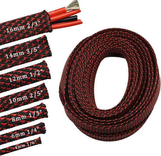 30ft PET Expandable Sleeving Wire Cable Sleeve (1/2", Red&Black)