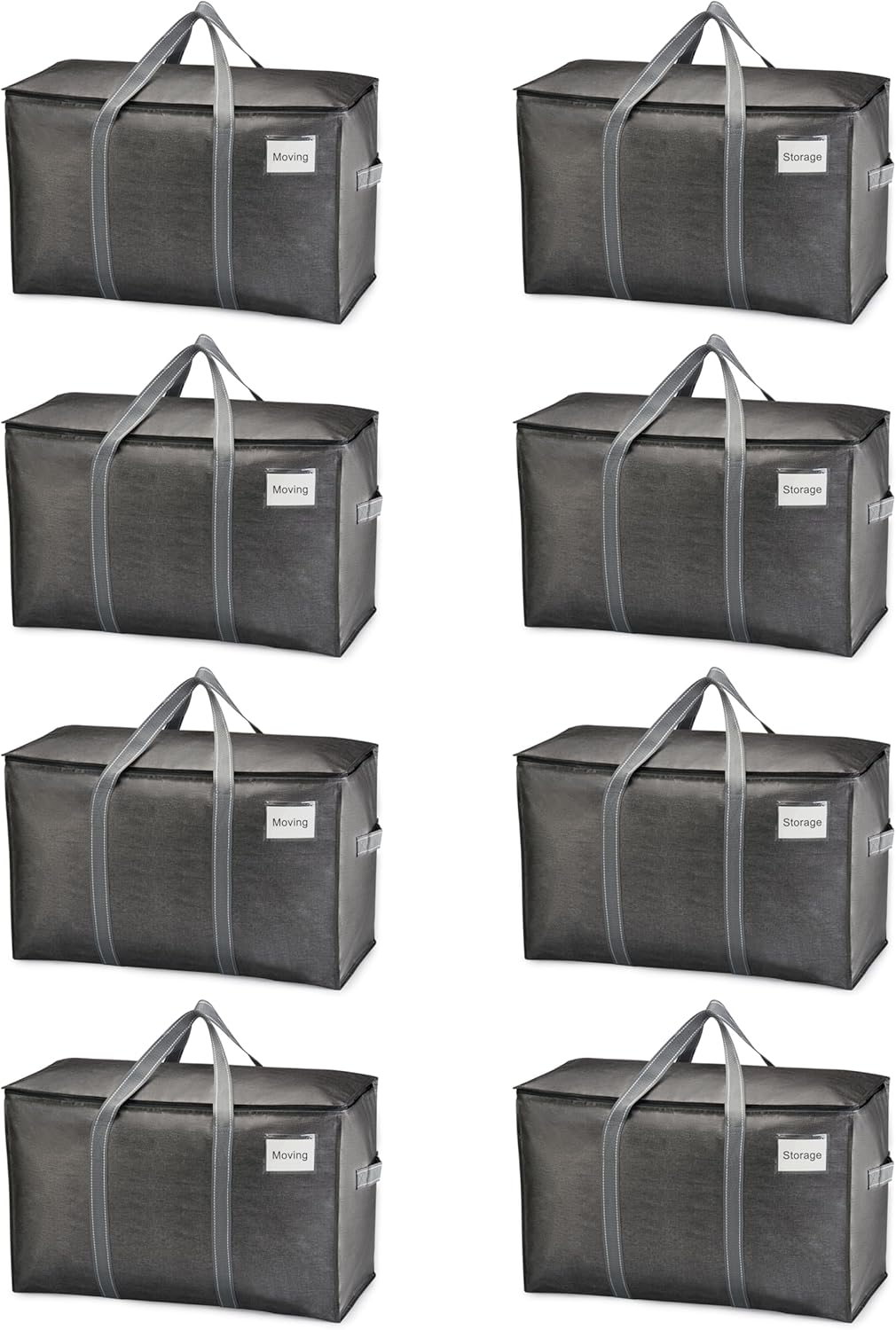 VENO 8 Pack Moving Bags and Large Christmas Storage Bins with lids. Alternative to Moving Boxes, Packing Supplies for College. Extra Large Heavy Duty Totes for Packaging (Dark Gray, 8 Pack)
