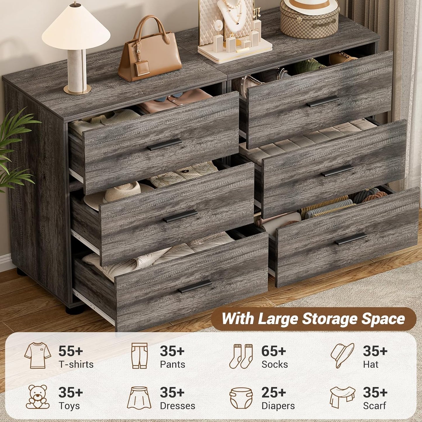 Aheaplus Closet Drawers Set of 2, Wood Closet Organizers and Storage with 3 Drawers, Closet Drawers Organizer System, Nightstands Bedside End Table with 3 Drawers Storage for Bedroom, Black Oak