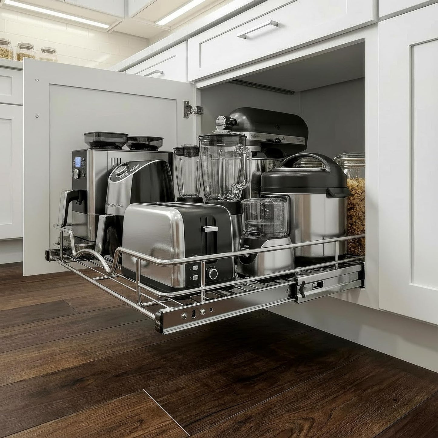 HOLDN’ STORAGE Pull Out Cabinet Organizer, Heavy Duty Caddy w/Lifetime Limited Warranty -26”W x 21”D - Requires At Least 27-1/4” Cabinet Opening, Steel Metal Cabinet Drawers Slide Out, Chrome