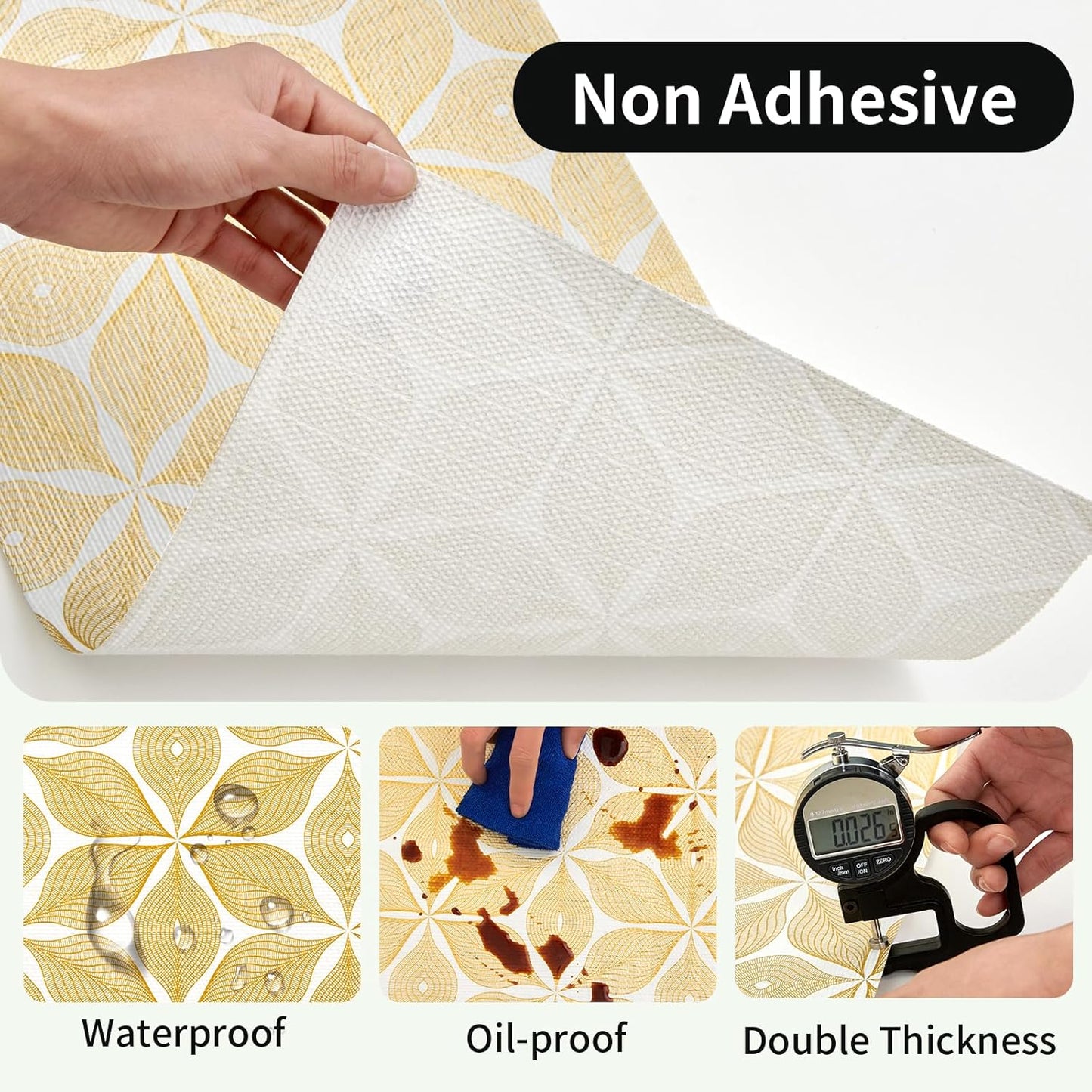 Shelf Liners for Kitchen Cabinets 17in x 20FT, Non Adhesive Cabinet Liner Strong Non-Slip Golden Leaf Drawer Liner, Easy to Clean for Shelf, Cabinet with Knife and Tape Measure