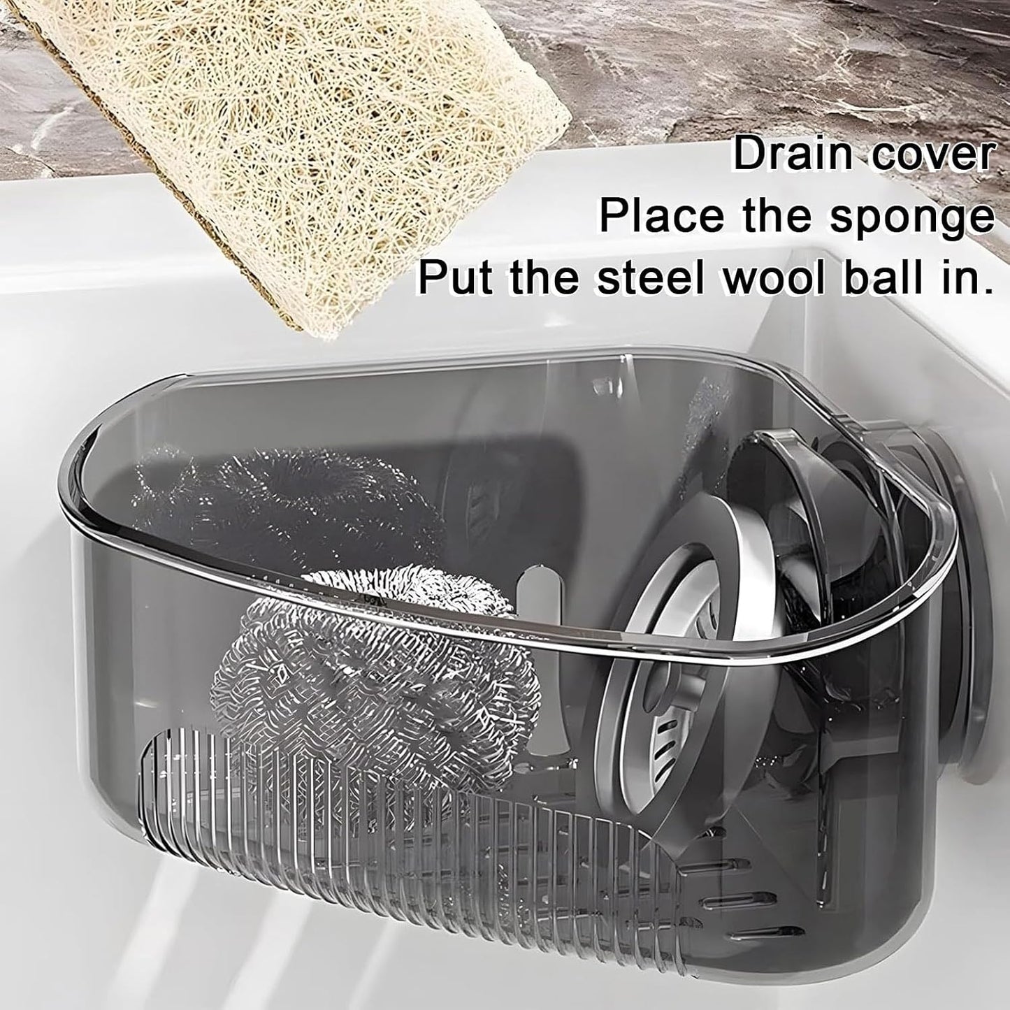 2PCS Sink Organizer Rack for Kitchen for Sponges, Scrubbers, Sink Corner Drain Box,with Adhesive Suction Cup Mount (Black)