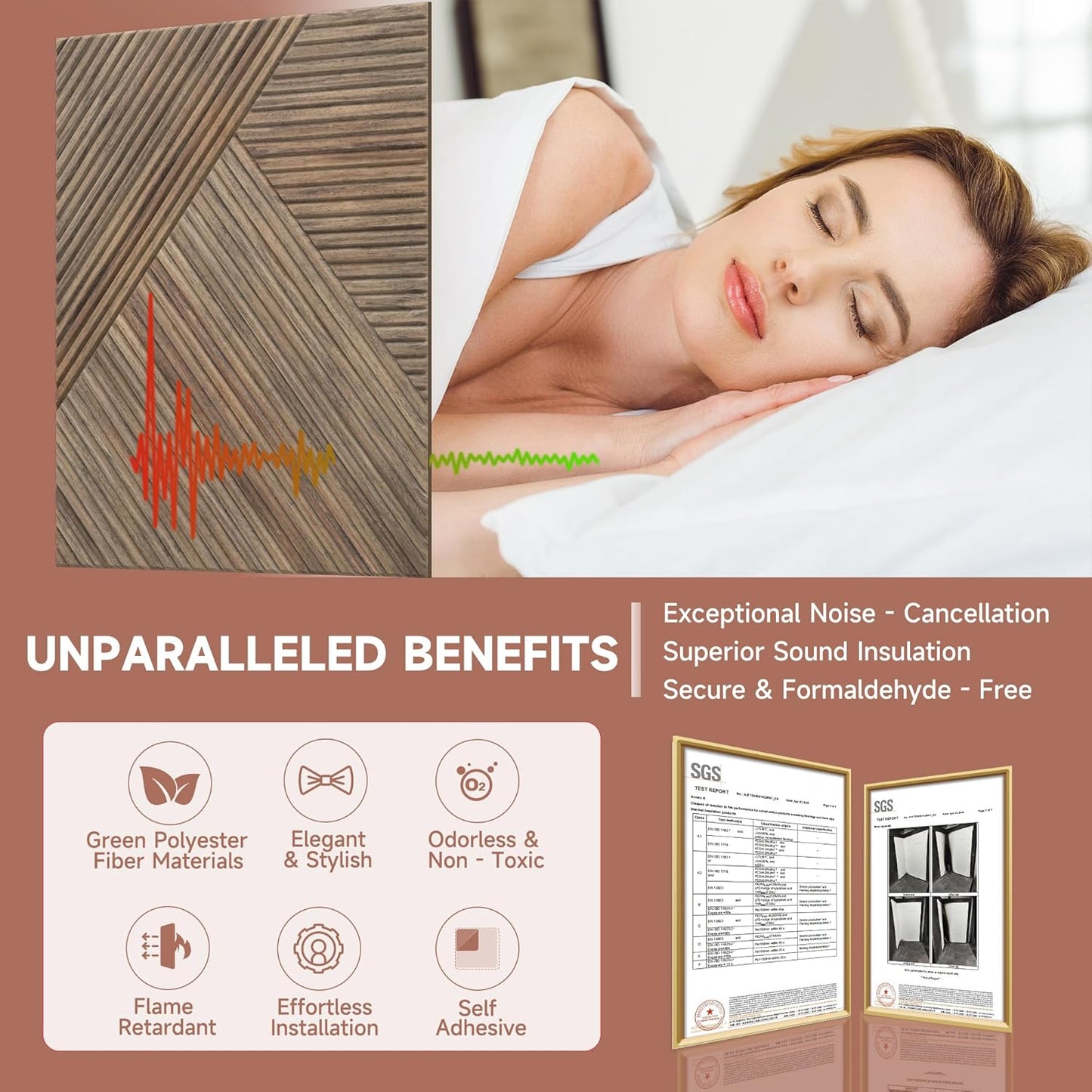 TO-TH Acoustic Panels for Wall and Ceiling - 6 Pack 2'x2'x0.4,Self-Adhesive 3D UV Printing Decorative Wall Panels with Wood Look,Natural Walnut