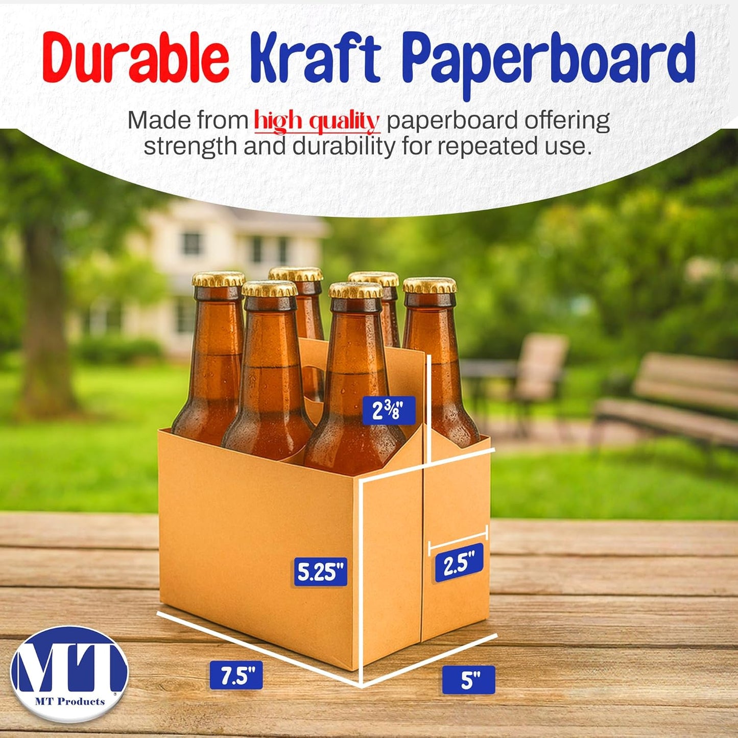 MT Products Brown 6 Pack Bottle Holder 12 oz. - Kraft Cardboard Bottle Carrier (Pack of 160) - Made in the USA
