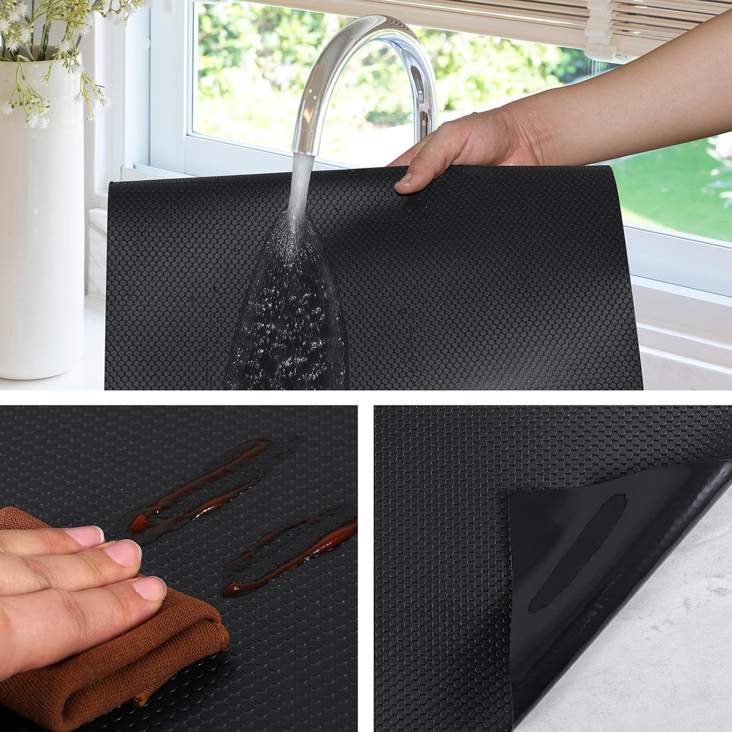 Black Shelf Liners for Kitchen Cabinets Non Adhesive Drawer Liner for Bathroom Waterproof Refrigerator Liners for Shelves Fridge Plastic Mats Cabinet Cupboard Liner 23.6 x 78.7 Inches