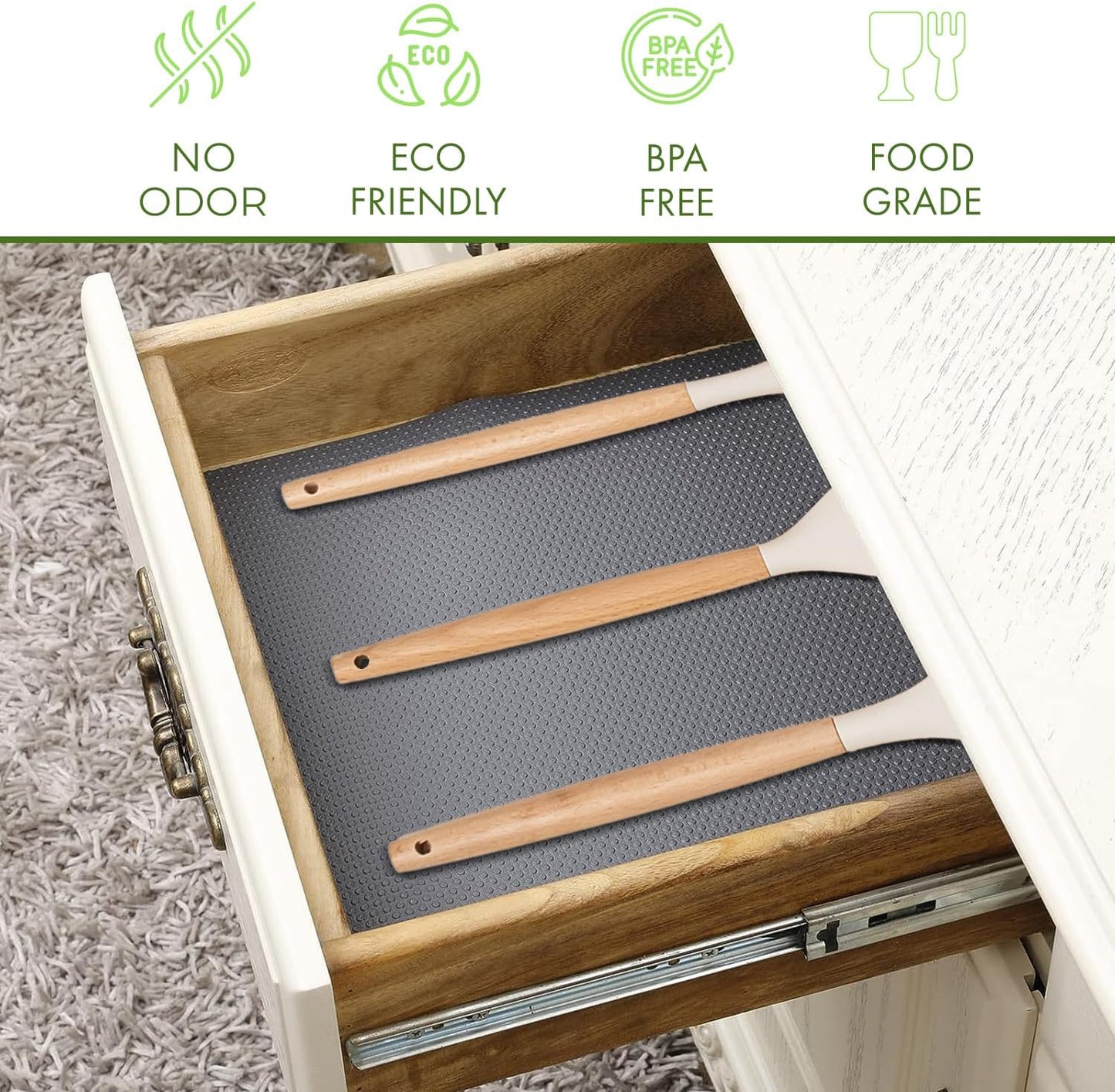EVALAND Shelf Liners for Kitchen Cabinets Non-Adhesive 12" x 33 FT Gray Drawer Liner Non Slip, Washable Cabinet Liner, Waterproof Shelf Liners for Cabinets, Refrigerator Bathroom Pantry Cabinet Mat