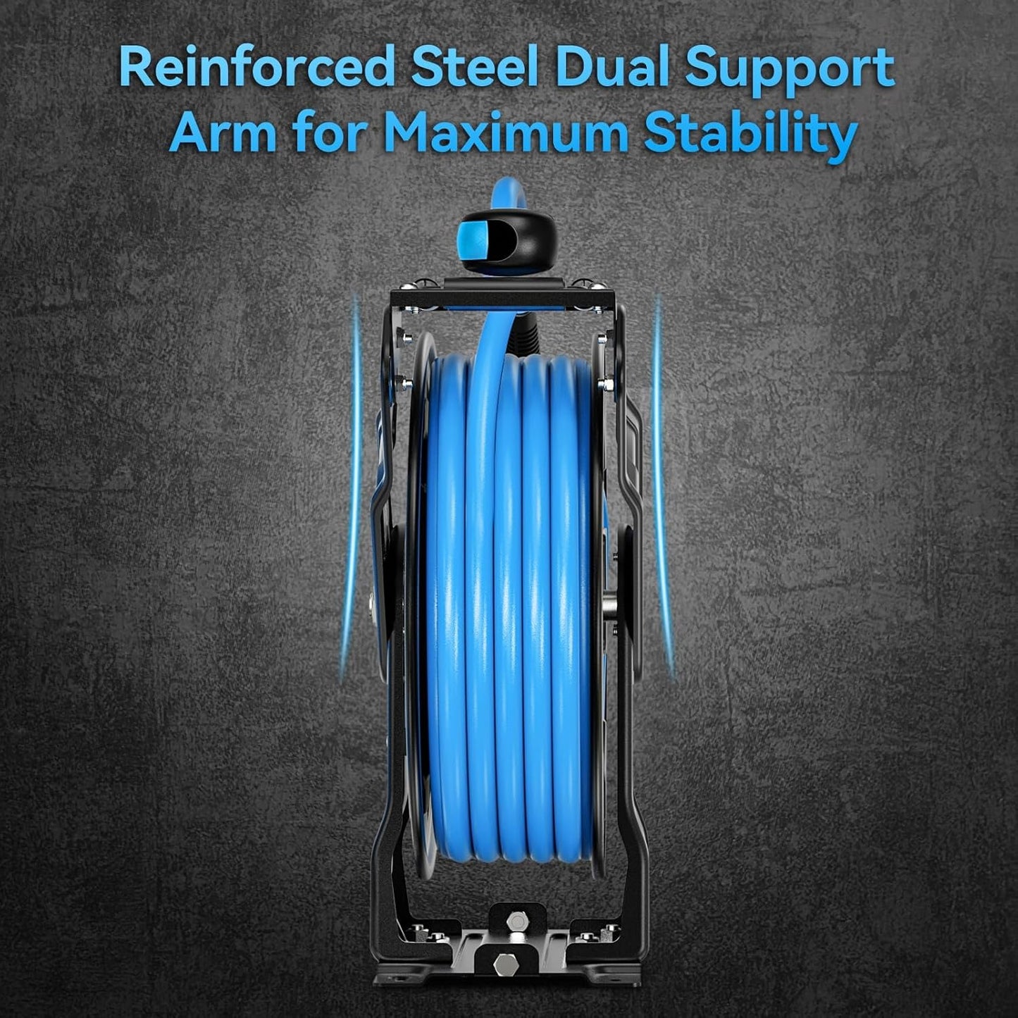 Retractable Air Hose Reel Dual Arms, 50 ft x 3/8 in Hybrid Air Hose (300PSI), Heavy Duty Compressor Hose Reel, Auto Rewind & 180° Swivel - Wall/Ceiling Mount for Workshops