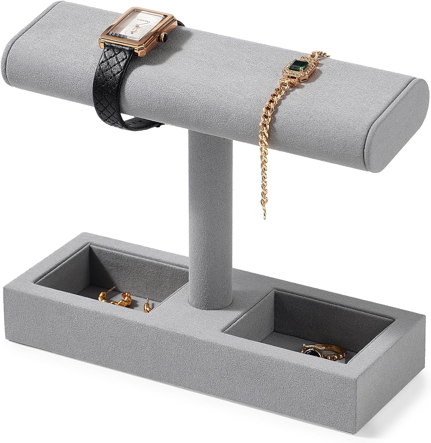 Oirlv Microfiber T-Bar Watch Display Stand Jewelry Display Props Jewelry Organizer Holder for Watch Bracelet Ring Earrings (Light Grey,Microfiber)