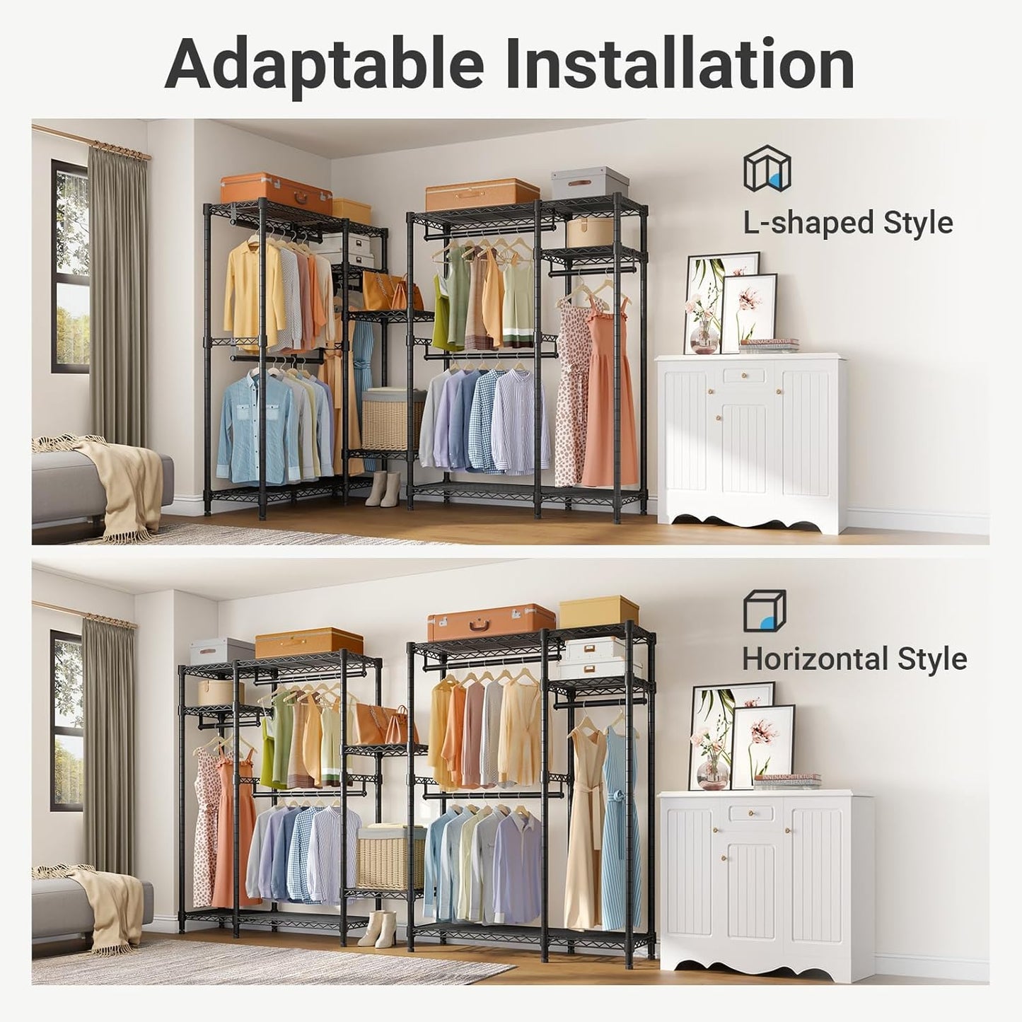 VIPEK V2 Heavy Duty Clothes Rack, Portable Metal Clothing Racks with 4 Tiers Adjustable Wire Shelving & 3 Hanging Rods, Freestanding Wardrobe Portable Closet Rack, Max Load 700LBS, Black