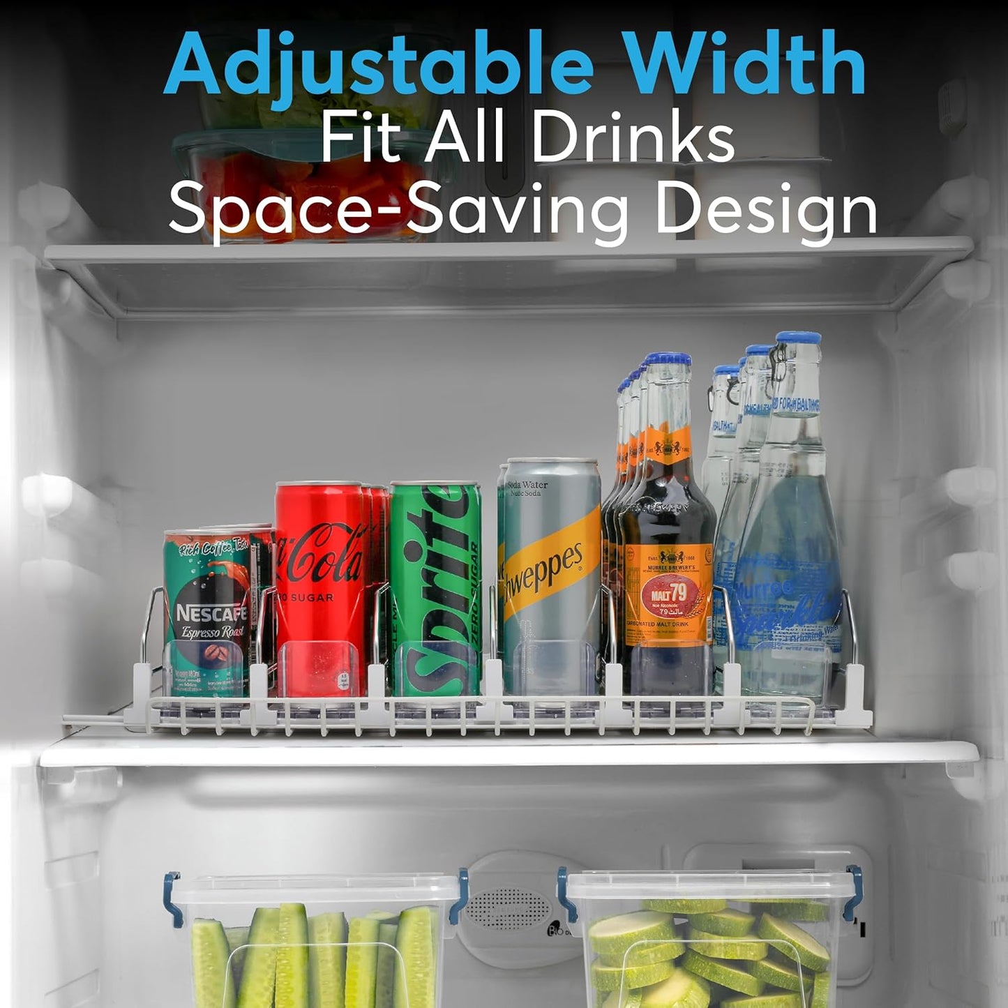 Dwella Drink Organizer for Fridge – 3-Tier Can Dispenser for Fridge, Self-Pushing Drink Dispenser Fridge, Adjustable Width Durable Soda Can Organizer for Refrigerator