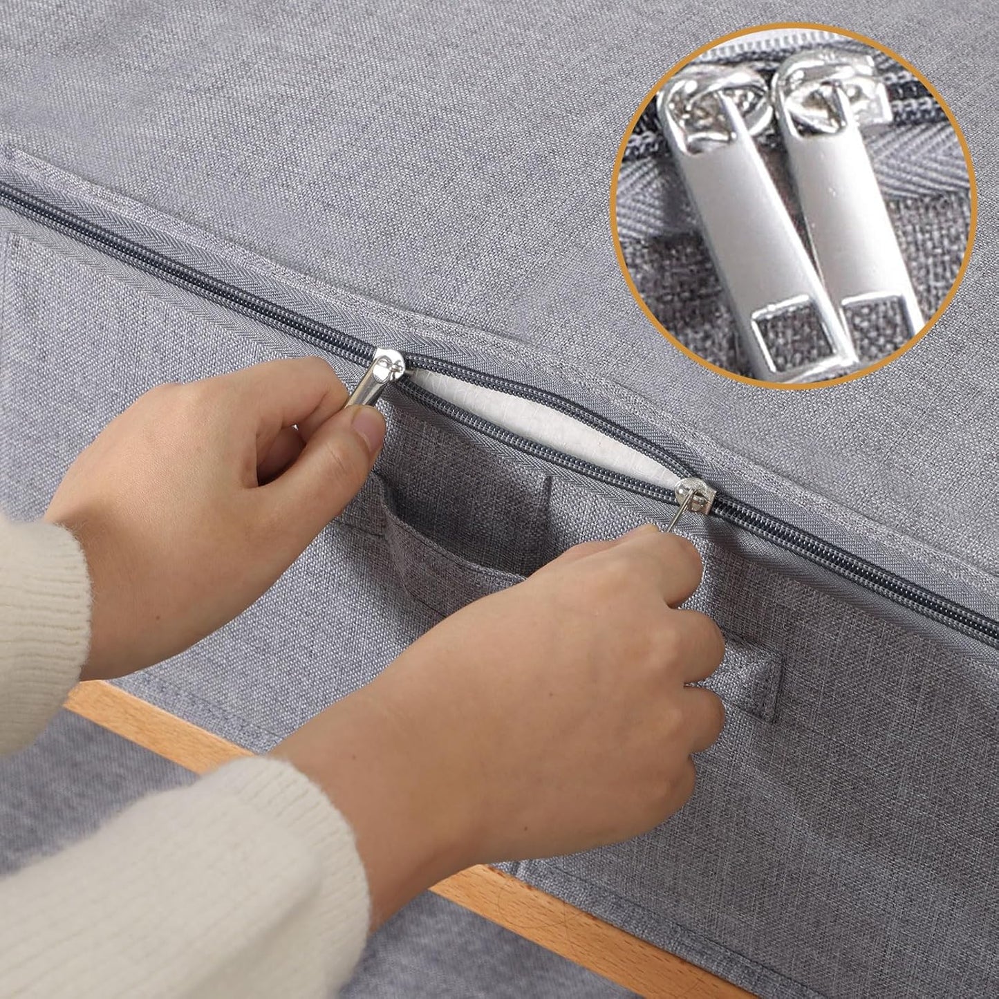 Underbed Storage Organizers, 31.5 x 15.7 x 5.9 Inch Container Bags with Lids and Handles, Storage Boxes for Blanket, Pillows, Shoes, Grey, 2 Pack
