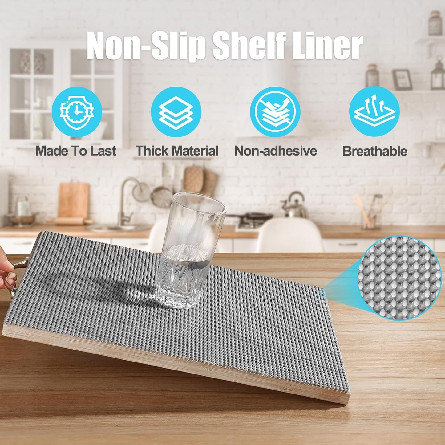 Songrey Non-Adhesive Drawer and Shelf Liner, Non Slip Cabinet Liners, Protect Kitchen Cupboard, Bathroom Drawers, Breathable, Thick Strong Grip mat (23.6IN x 20FT, Cream)