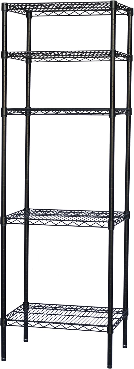 Shelving Inc. 8" d x 8" w x 72" h Black Wire Shelving with 5 Tier Shelves, Weight Capacity 300lbs Per Shelf