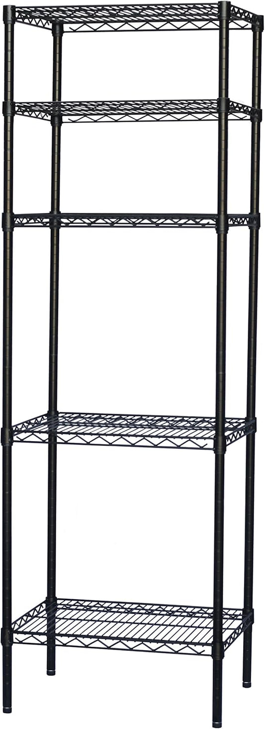 Shelving Inc. 8" d x 18" w x 72" h Black Wire Shelving with 5 Tier Shelves, Weight Capacity 300lbs Per Shelf