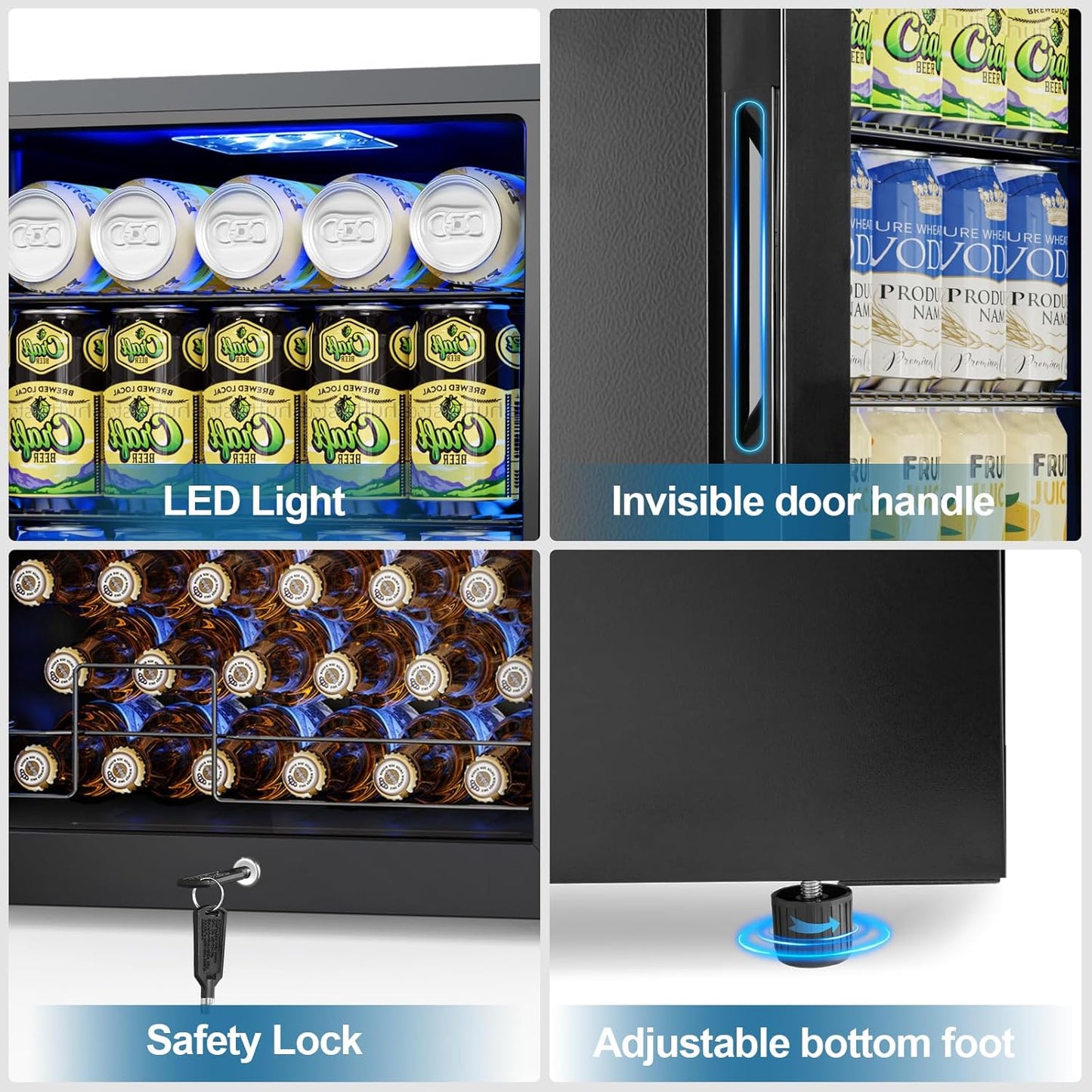 Mini Fridge 3.2 Cu.Ft Small Beverage Refrigerator 126 Can Lockable Drink Cooler with Glass Door, Safety Lock, for Beer Soda Black