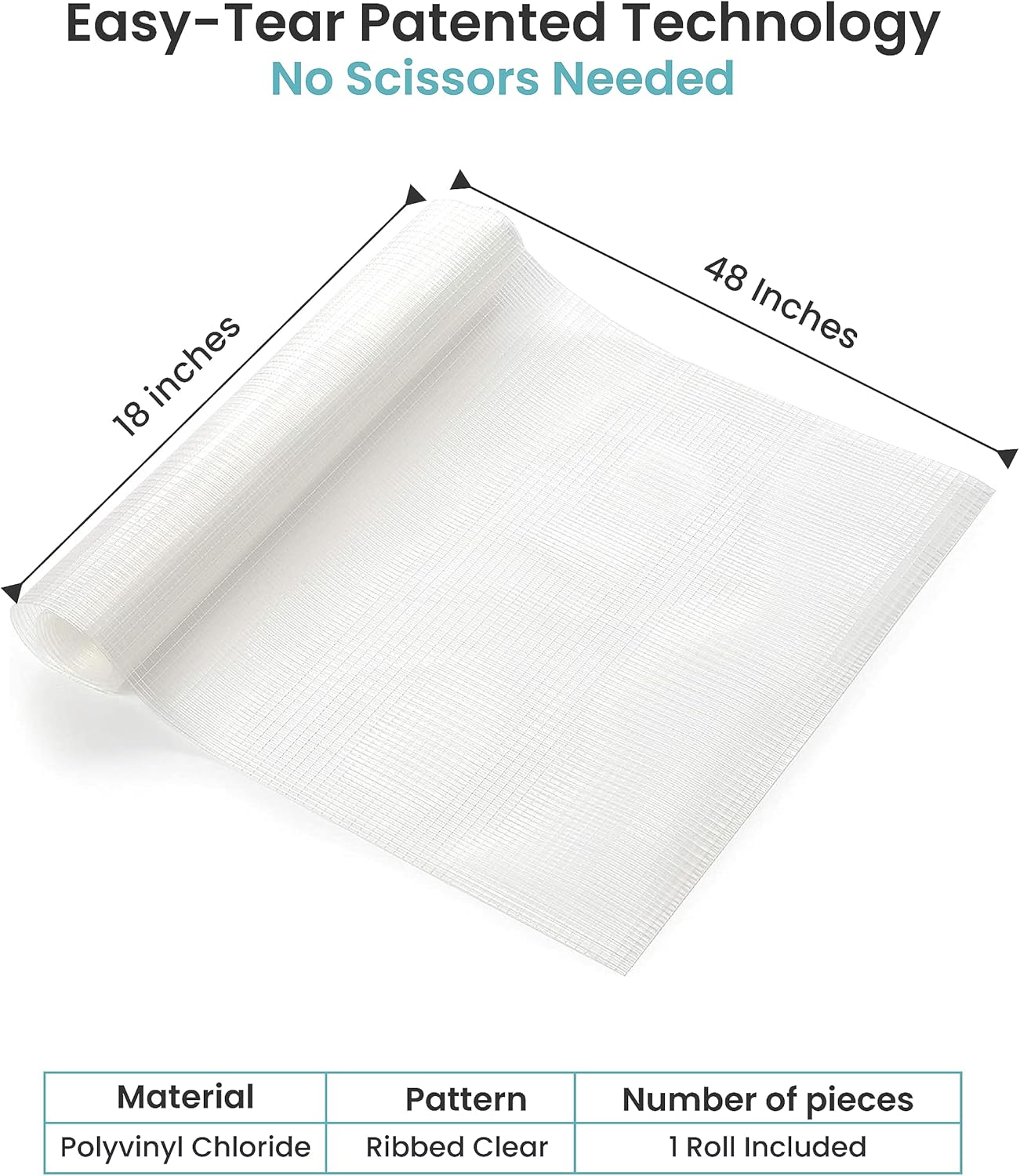 Con-Tact Brand Non-Adhesive Zip-N-Fit Drawer Liner, Solid Grip And Non-Slip Shelf Liner, Suitable To Use In Home, Office, Garage, And More, 18" x 4', Ribbed Clear, Pack of 1