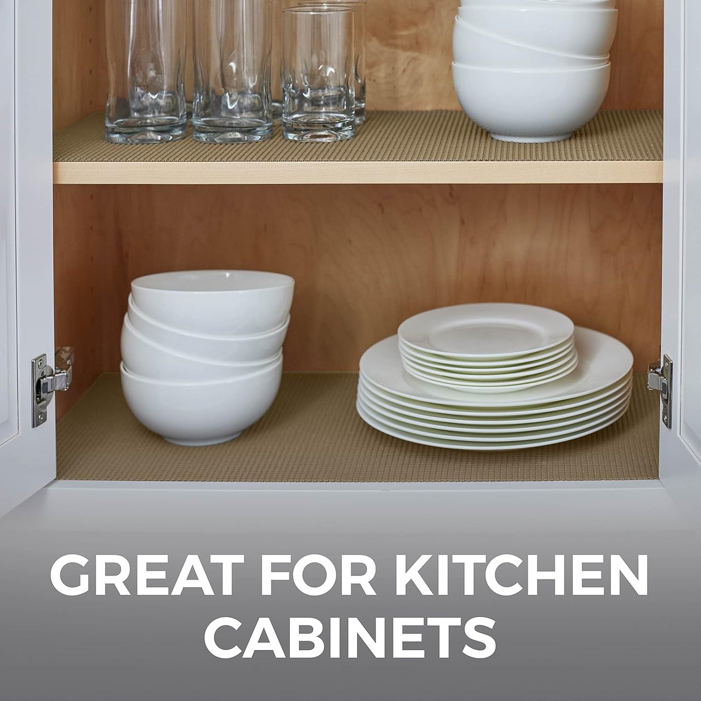 HOME GENIE Shelf Drawer and Cabinet Liner, Durable with Strong Grip, 17.5 in x 20 FT, Non Adhesive Liners Protect Kitchen Cabinets and Cupboard, Bathroom Drawers and Shelves, Desks, Light Taupe