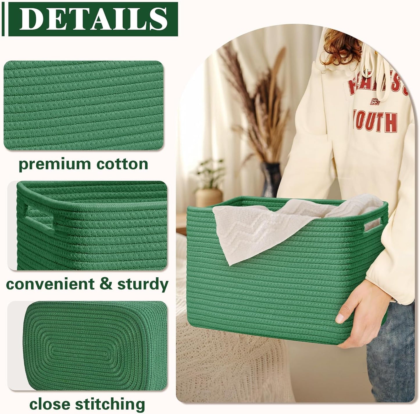 Storage Baskets for Organizing, 4 Pack Storage Baskets for Shelves, Woven Basket for Shelves, Closet Organization, Rectangle Organizer Basket Gifts Empty, 13"Lx8.7"Wx7.9"H Decorative Bins with Handles