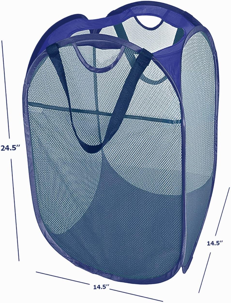 [Reinforced] Strong Mesh Pop-up Laundry Hamper, Quality Collapsible Laundry Basket with Durable Handles Solid Bottom High Carbon Steel Frame, Easy to Open and Fold Flat for Storage(Blue)