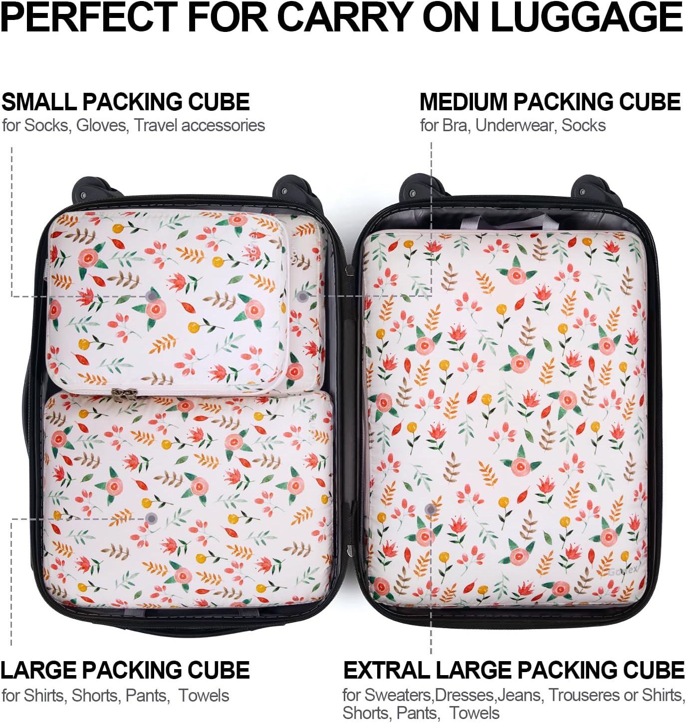 Gonex Compression Packing Cubes, 3pcs/4pcs Expandable Storage Travel Luggage Bags Organizers