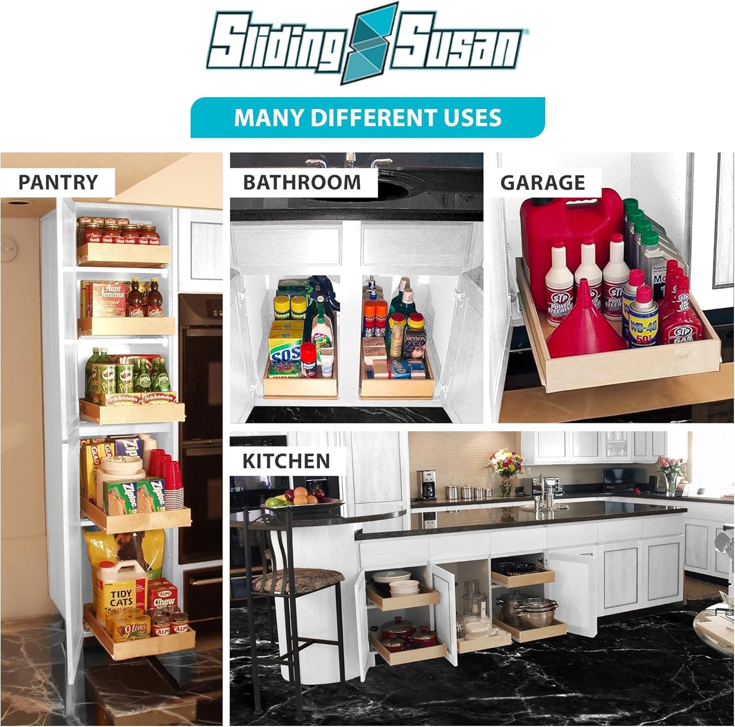 SlidingSusan Pull Out Drawer Organizer for Cabinets, Gliding Soft Close Shelves for Kitchen, Pantry, Bathroom, & Storage Organization, 9 Ply Baltic Birch, 16 Inch Wide x 21 Inch Deep