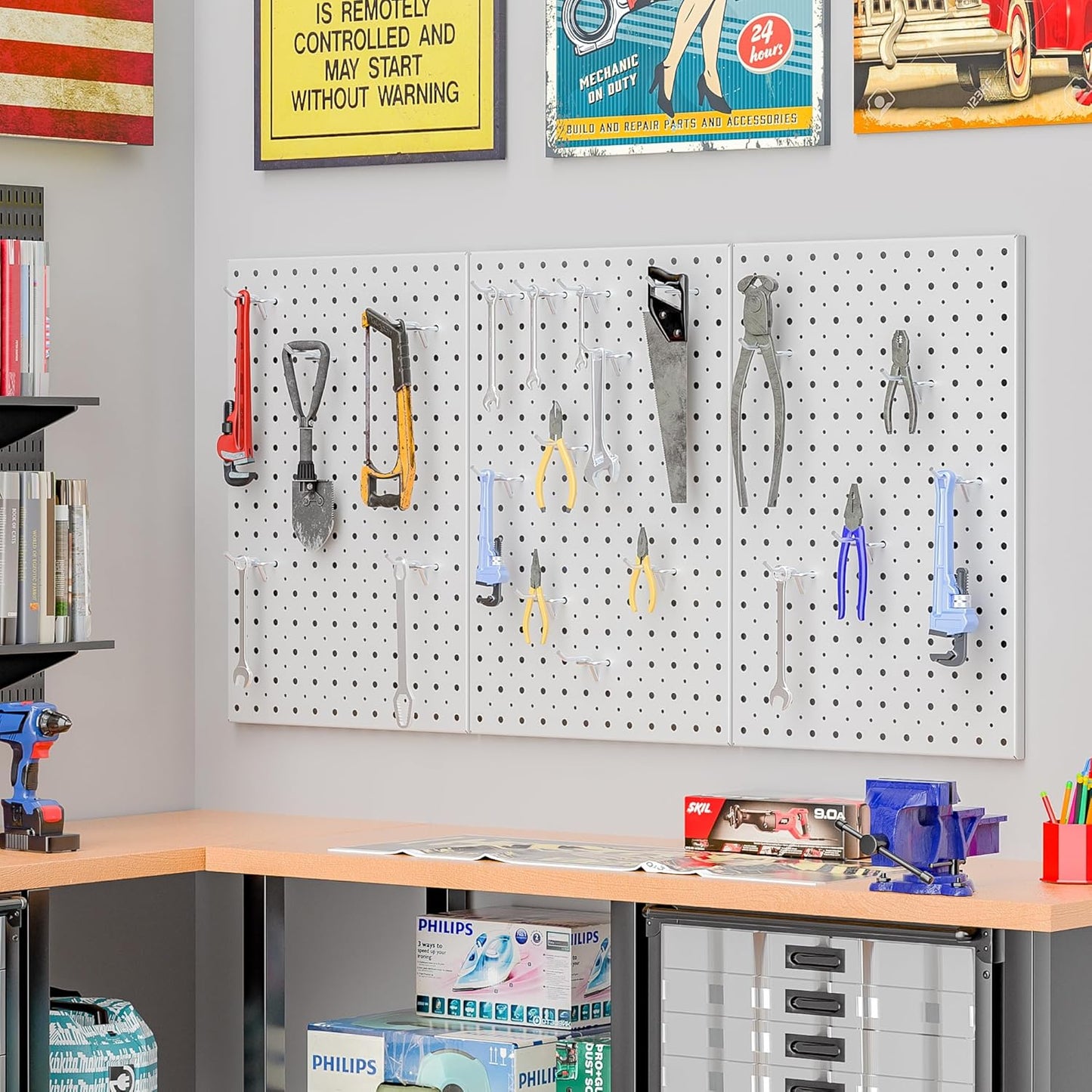 Pegboard Smith Metal Pegboard Panels, 16" x 12" Heavy-Duty Steel Wall Peg Boards for Garage Tool Storage, Pegboard Organizer System (Pack of 3, Gray)