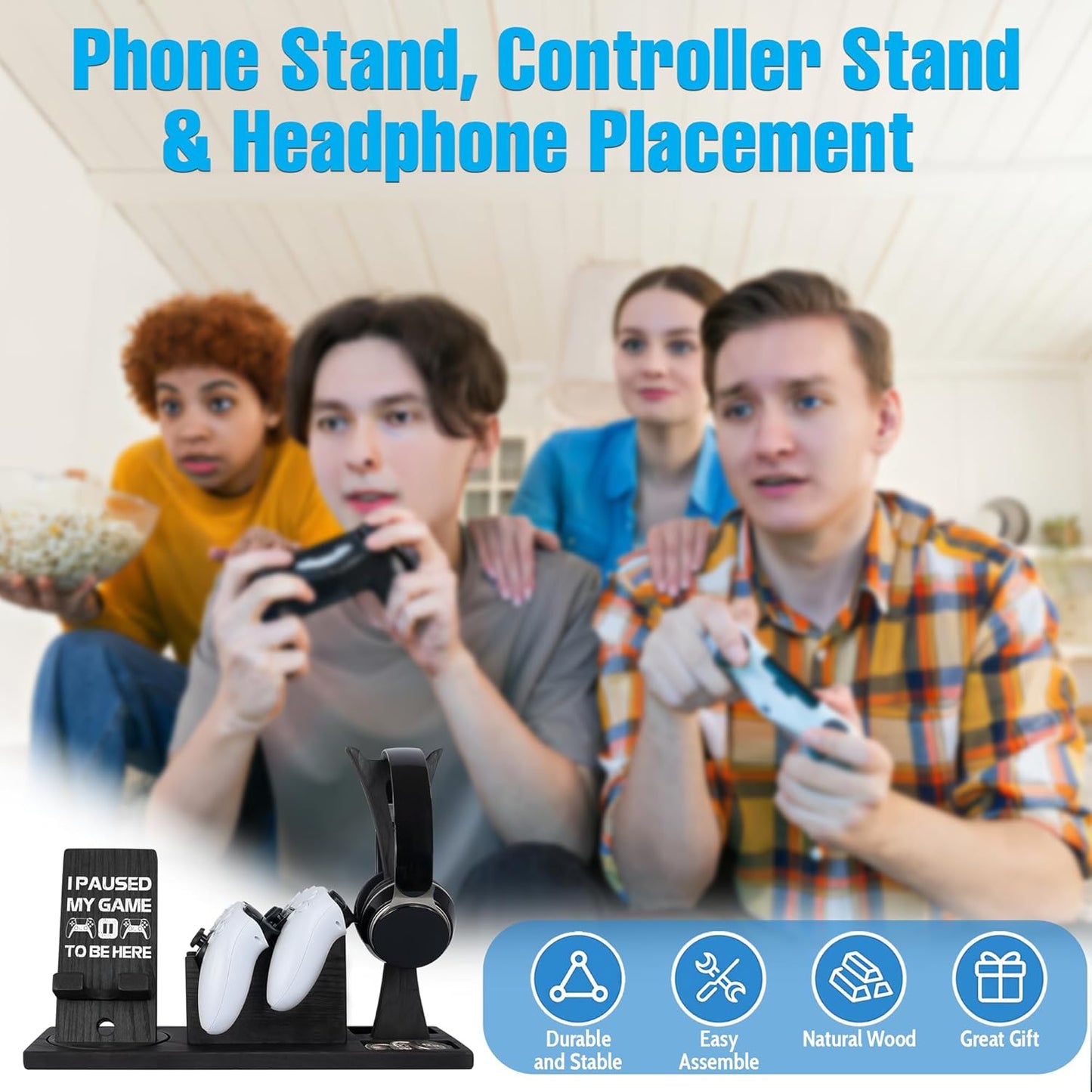 Gaming Accessories Organizer with Headphone Holder, Rotatable Phone Stand & Controller Stand - Unique Gamer Gifts Controllers Holders Gaming Equipment, Gifts for Gamers Controller Holder
