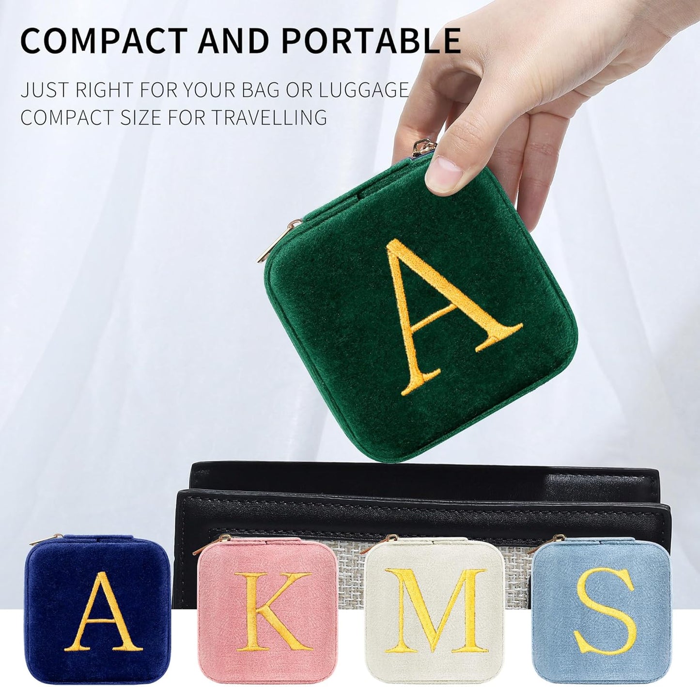 Parima Plush Velvet Jewelry Travel Organizer for Women Girl - Small Travel Jewelry Box Personalized Jewelry Case Travel Essentials for Women Birthday Mom Friends Teenage Gift Idea - Letter O, Green