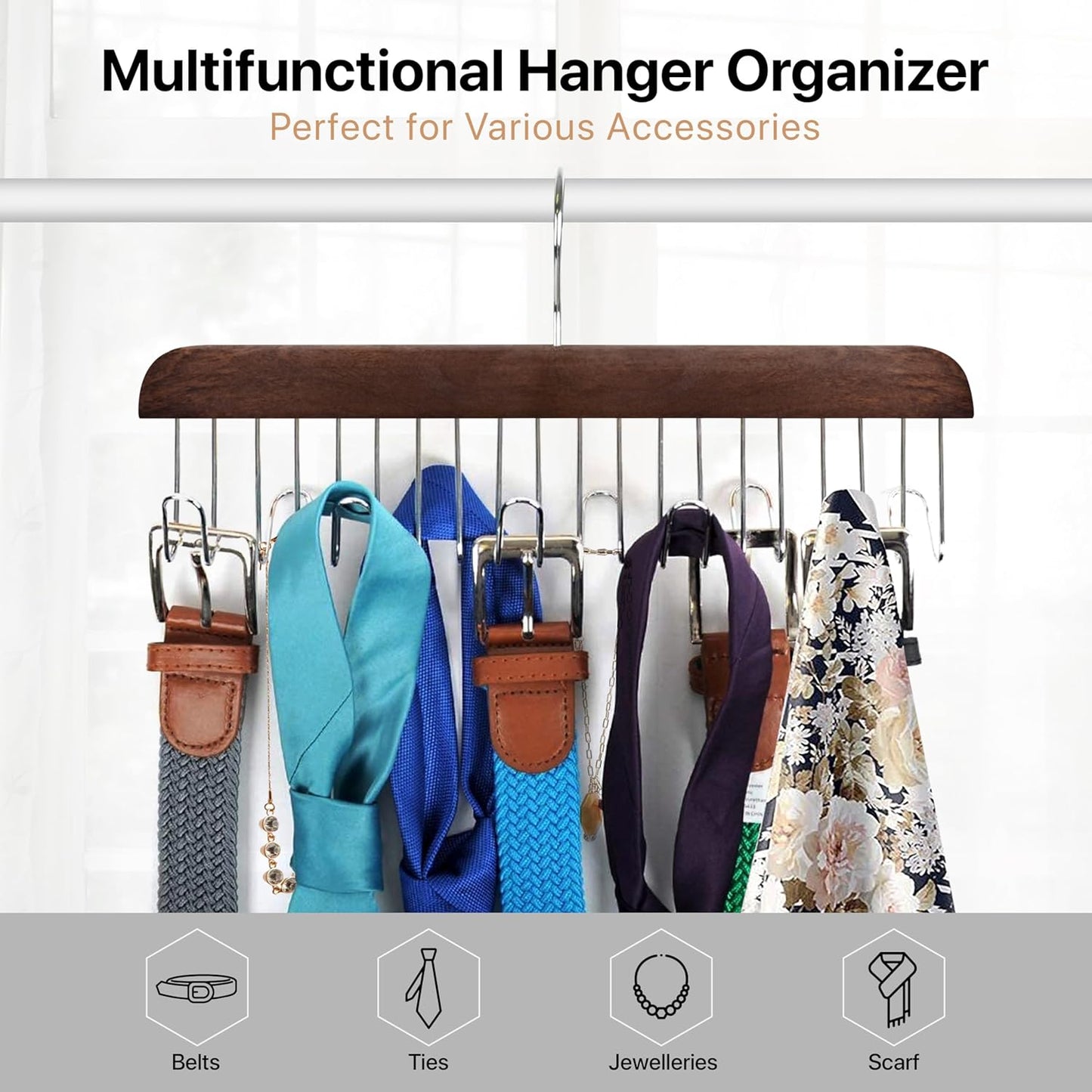 Umo Lorenzo Belt Hanger for Closet - Accessories Organizer Rack for Belts, Ties, and Scarves