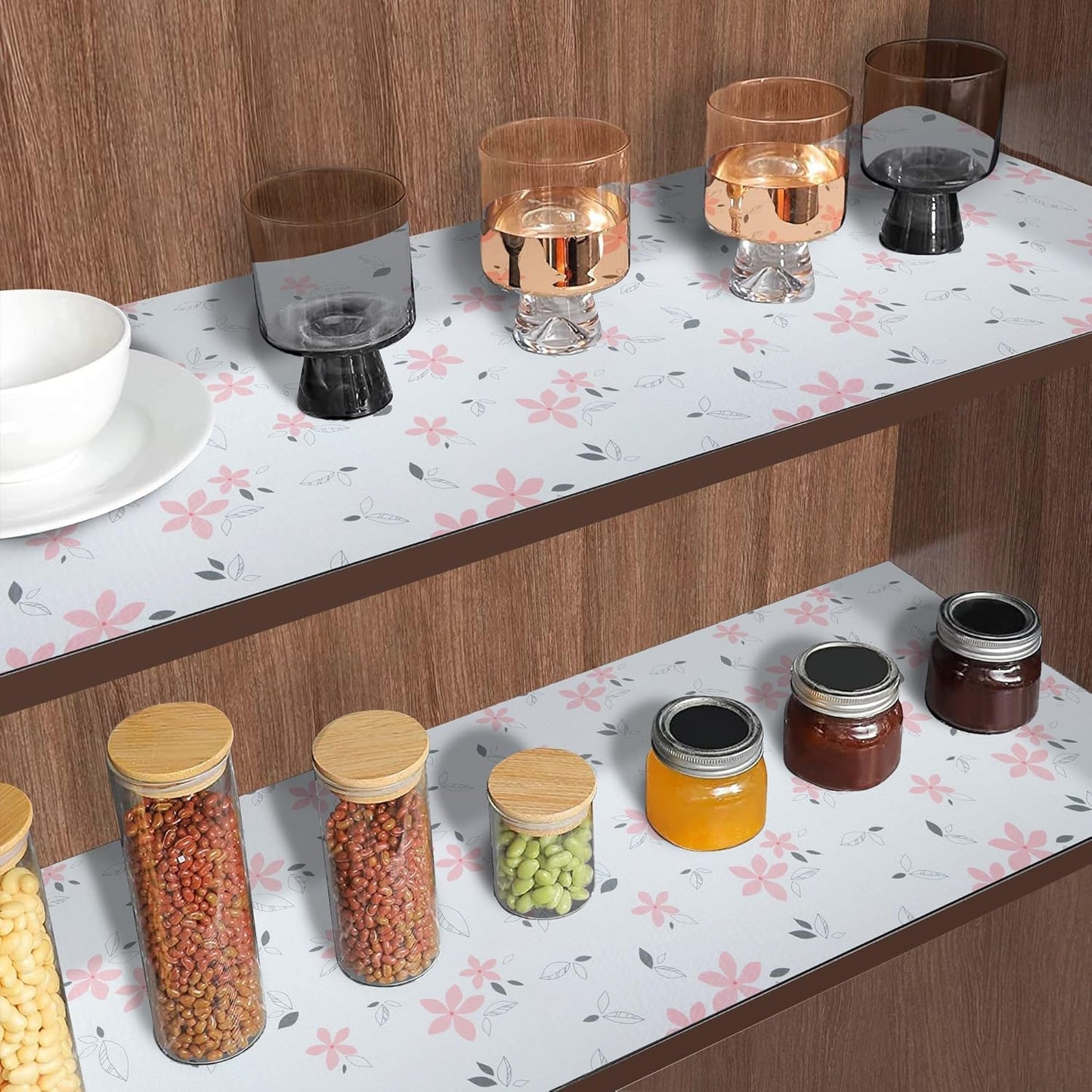 18" W x 96" L Floral Drawer and Shelf Liner for Cabinets, Non-Adhesive Strong Grip Non-Slip Flower Shelf Cabinet Kitchen Shelf Liners for Kitchen Cabinets