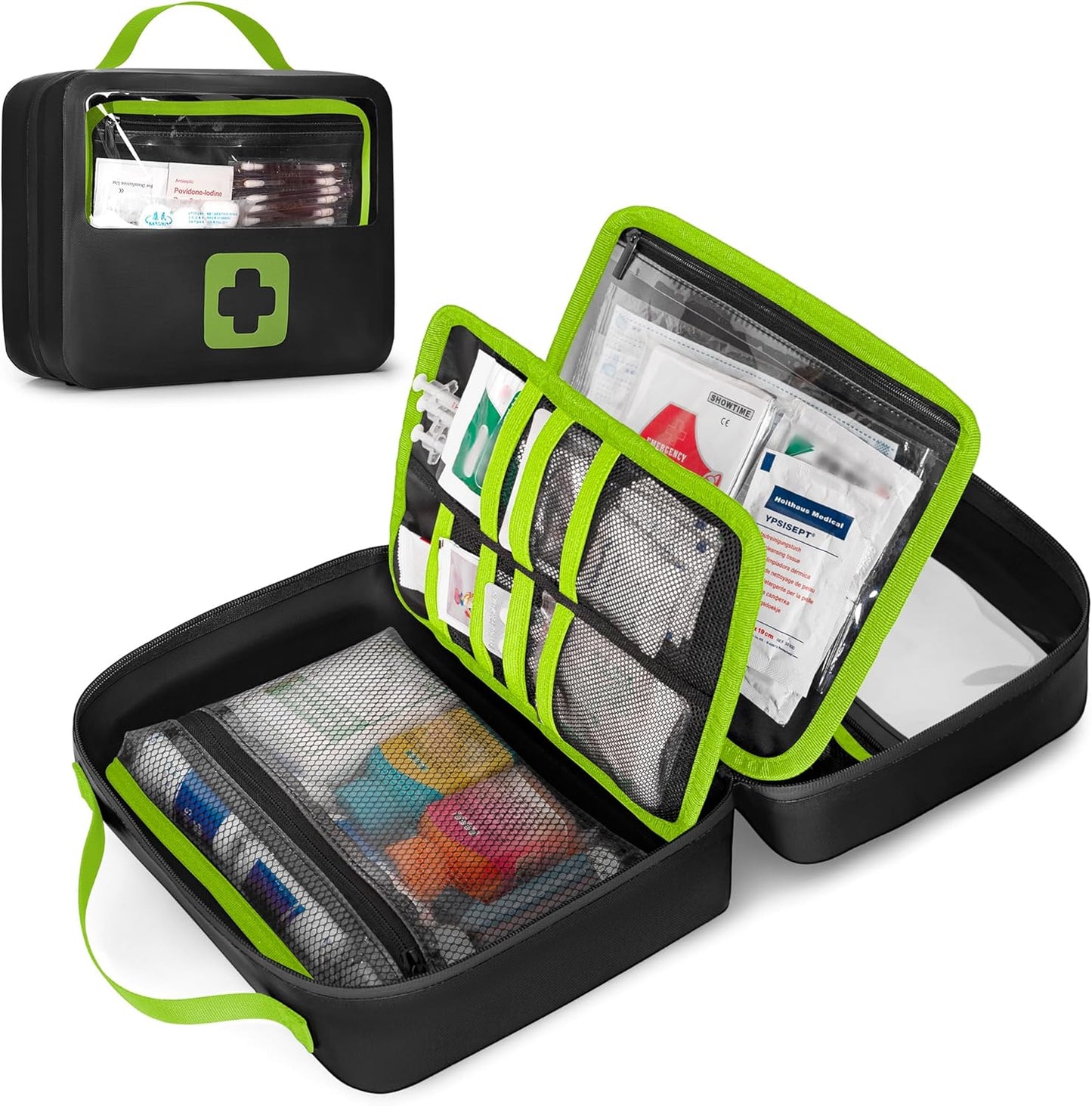 Waterproof Empty First Aid Bag with a Detachable Panel, Small Medical Bag with Molle System, Green (Bag Only)