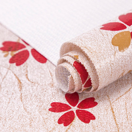 FIFTY FEET 18"x96" Non-Adhesive Shelf Liner for Kitchen Cabinets and Drawers, Washable Non-Slip PVC Cabinet Liner (Red Floral)(1 Roll)