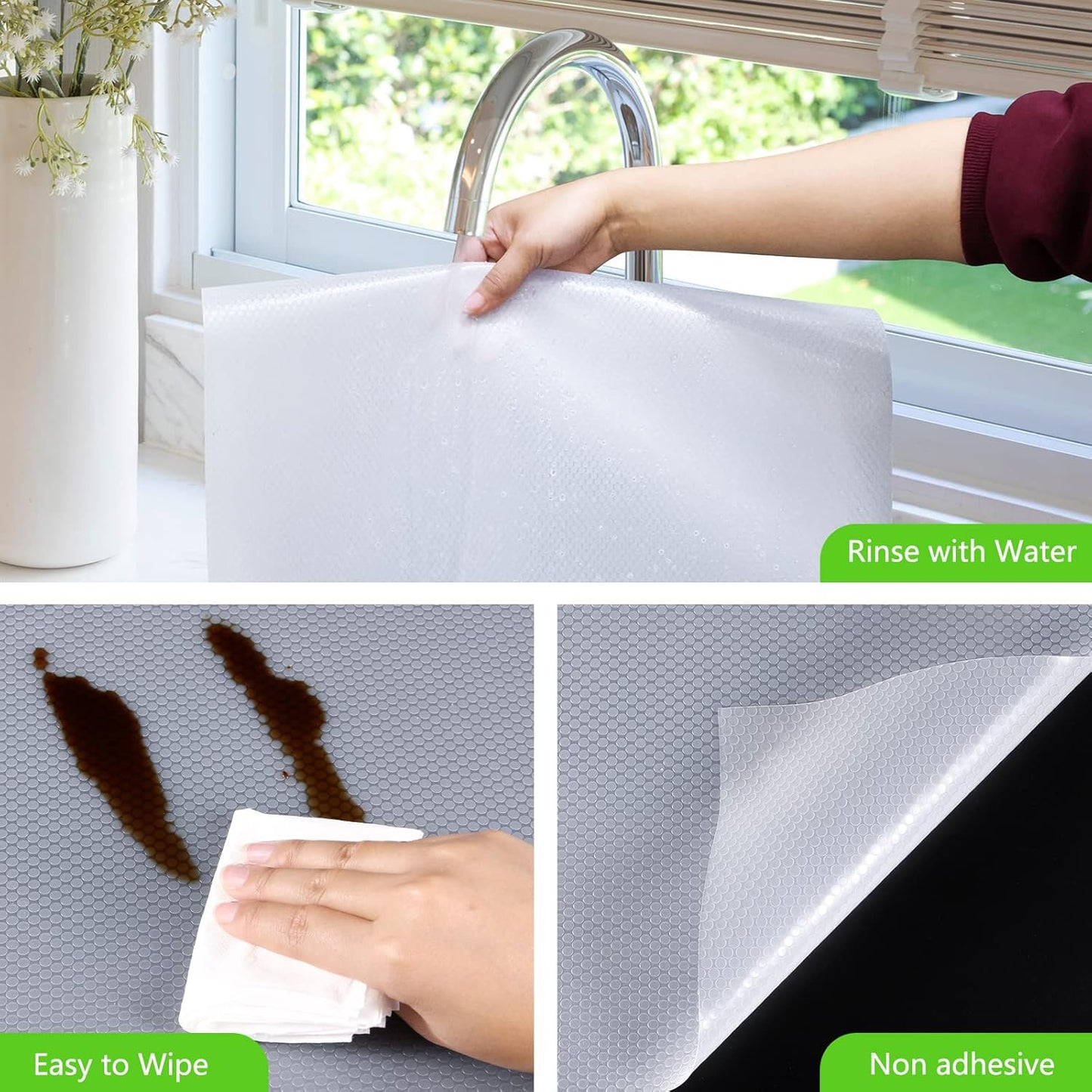 Shelf Liners for Kitchen Cabinet Refrigerator Liners Waterproof Kitchen Cupboard Liner Drawer Mats EVA Material Non Adhesive Fridge Mats for Shelves Clear 17.5 x 157.4 Inches