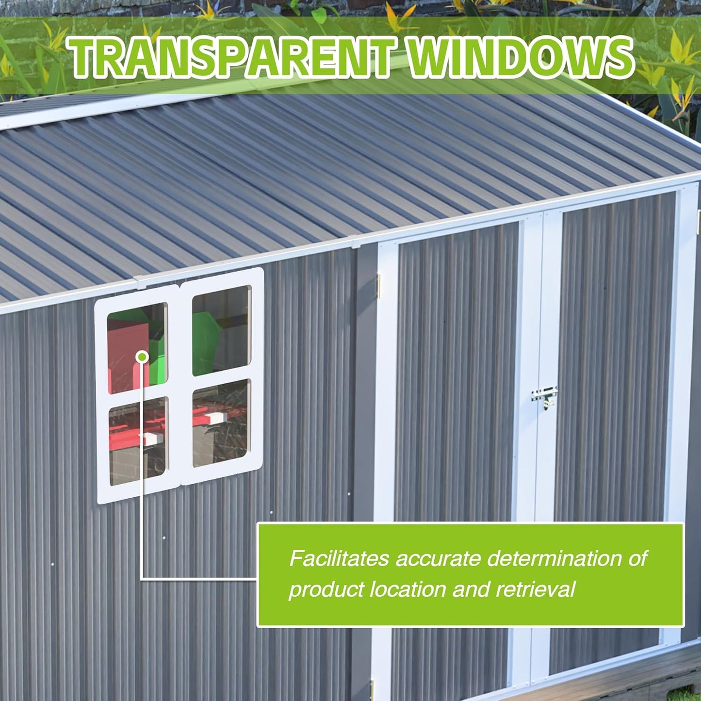 8x12 FT Outdoor Metal Storage Shed with Window & Floor Frame, Lockable Double Doors, Weatherproof Steel Tool Shed for Garden, Backyard, Lawn Equipment, and Patio Storage