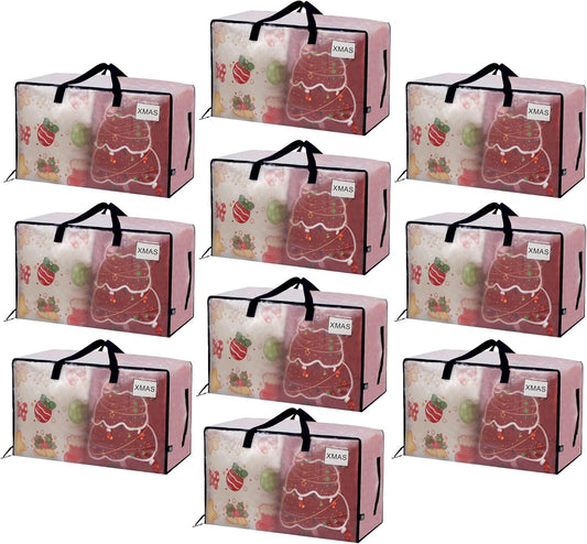 VENO 10 Pack Moving Bags and Large Christmas Decoration Storage Bins with lids. Alternative to Moving Boxes, Packing Supplies for College. Heavy Duty Totes (Clear, 10 Pack)