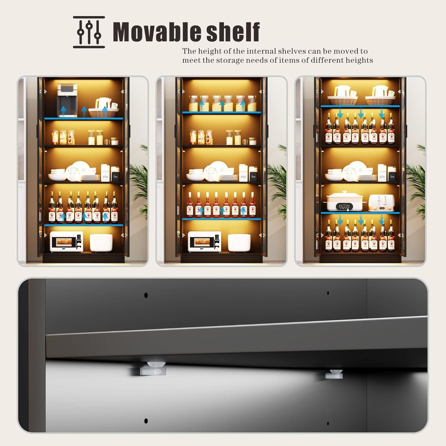 Display Cabinet with Adjustable Shelves, 65" Tall Bookcase with LED Lights/Human Sensor, 5 Tier Display Case for Collectibles Bedroom Living Room Office, Black - Transparent Acrylic Doors