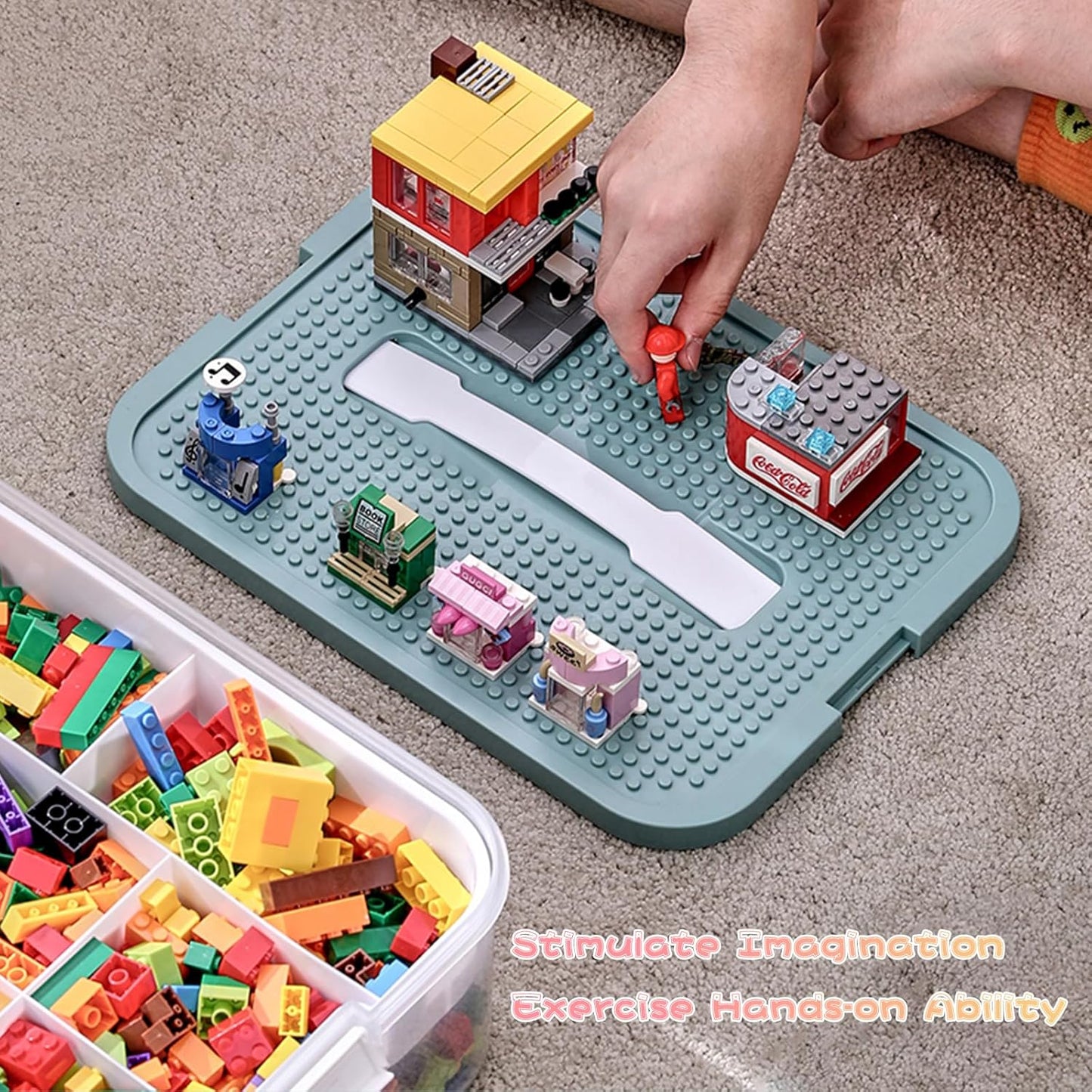 Toys Organizer Storage Case for Lego Box Kids Toy Stackable Building Blocks with Lids Bins Adjustable Lego Storage Containers Plastic Toy Box Green 1 Layer