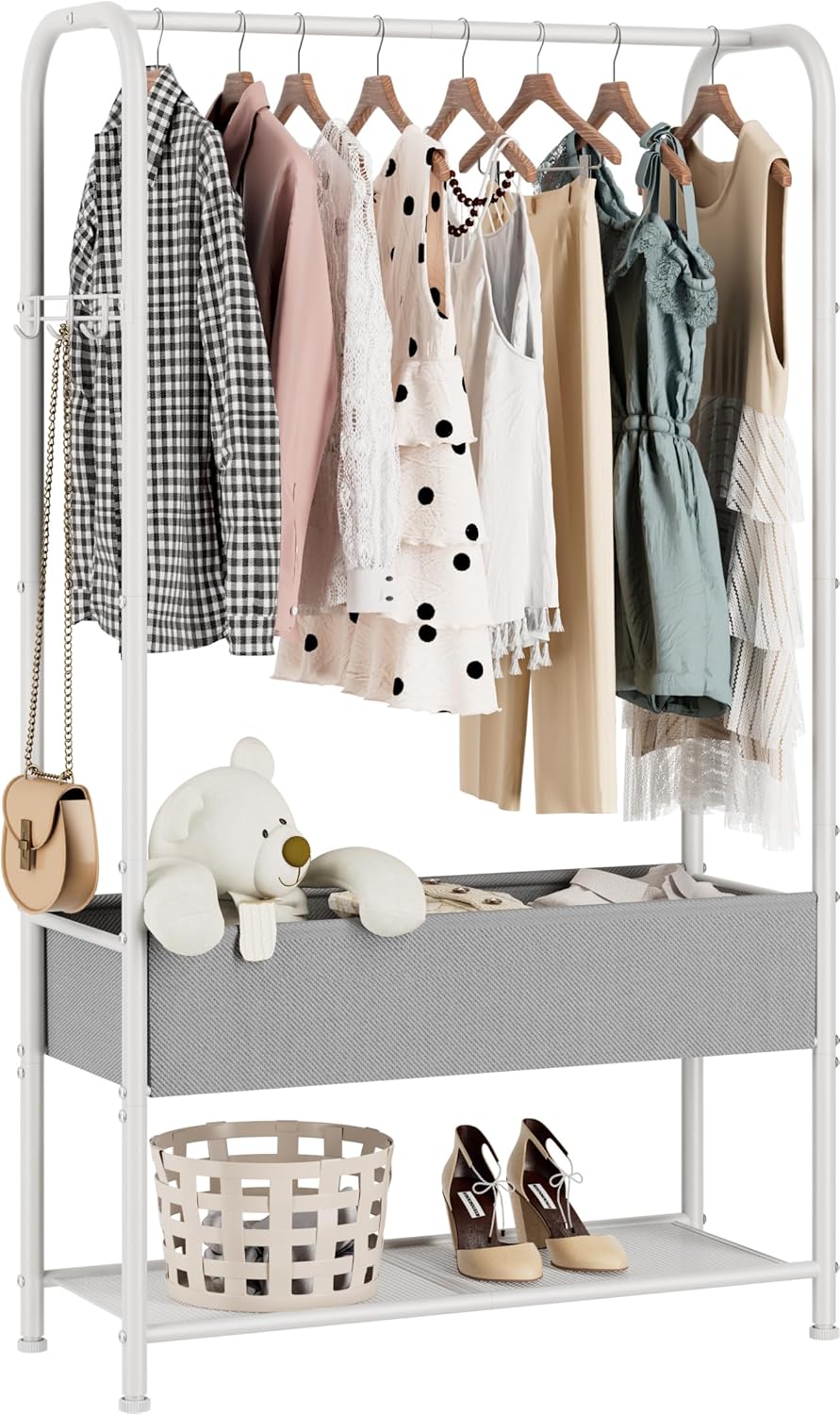 Clothes Garment Coat Rack Drying Clothing Racks Metal Freestanding for Hanging Clothes Portable Closet for Laundry Bedroom White