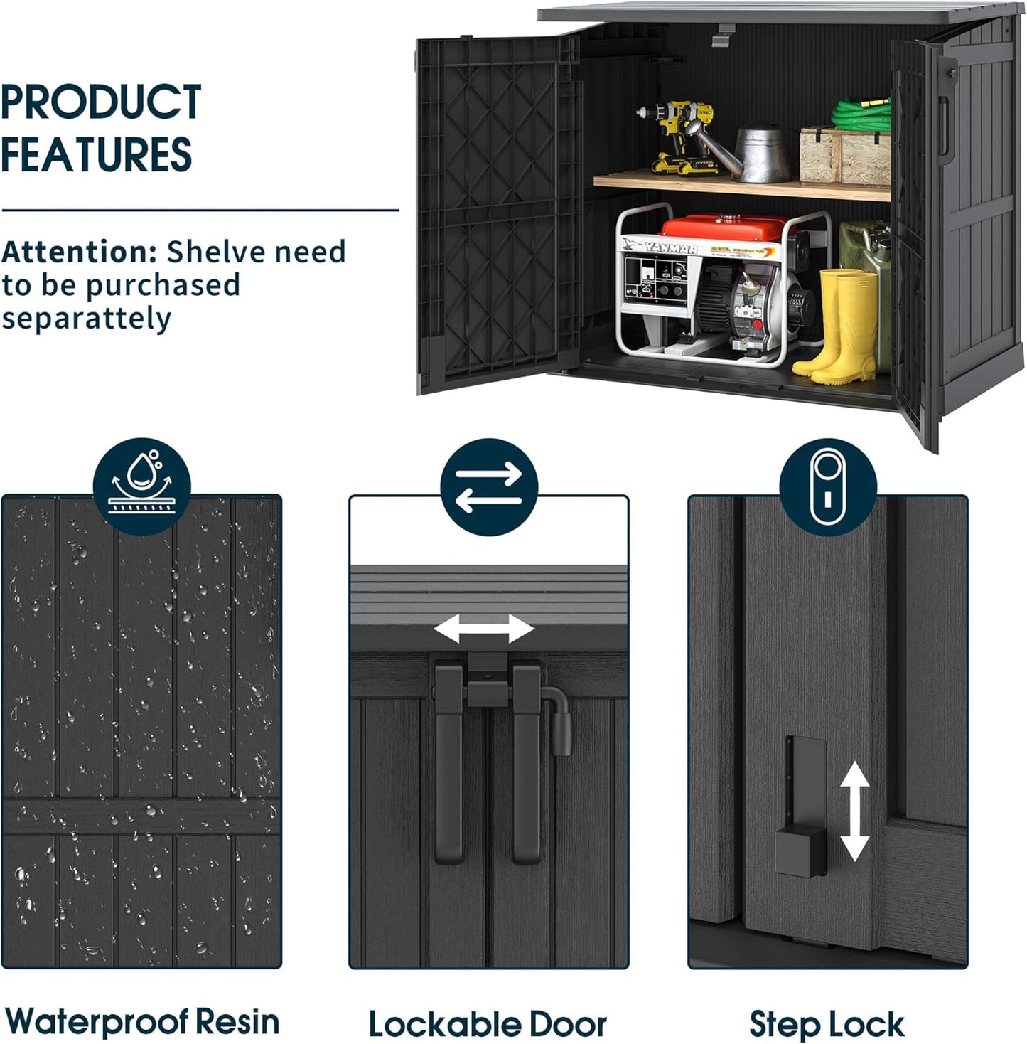 Horizontal Storage Shed, Outdoor Resin Storage Shed 36 Cu. Ft. Garden Extra Large Capacity Weather Resistant Storage Box, Lockabl Waterproof Shed for Garden Tools, Solid Black