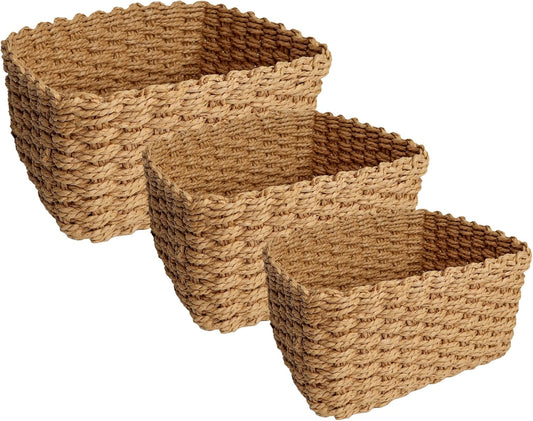 Wicker Storage Baskets For Organizing (Extra Small, Small and Medium), Brown