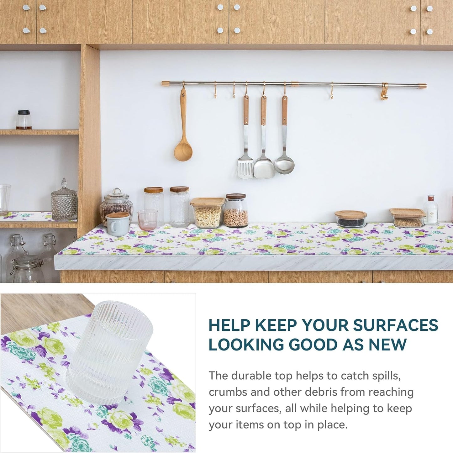 12" W x 120" L Floral Drawer and Shelf Liner for Cabinets, Non-Adhesive Strong Grip Non-Slip Flower Shelf Cabinet Kitchen Shelf Liners for Kitchen Cabinets