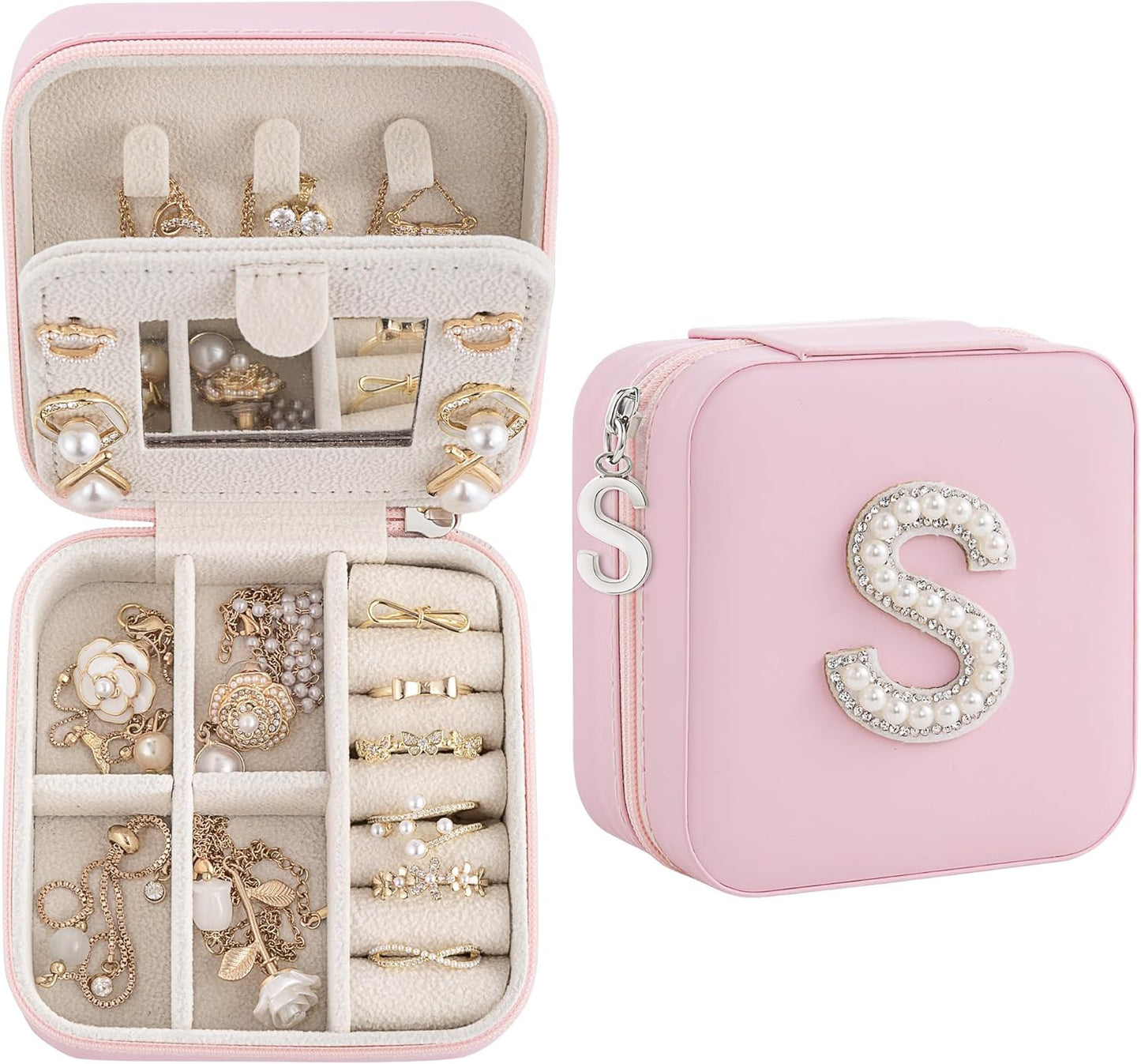 Birthday Gifts For Women - Initial Jewelry Box, Travel Jewelry Case, Small Travel Organizer, Bridesmaid Gifts