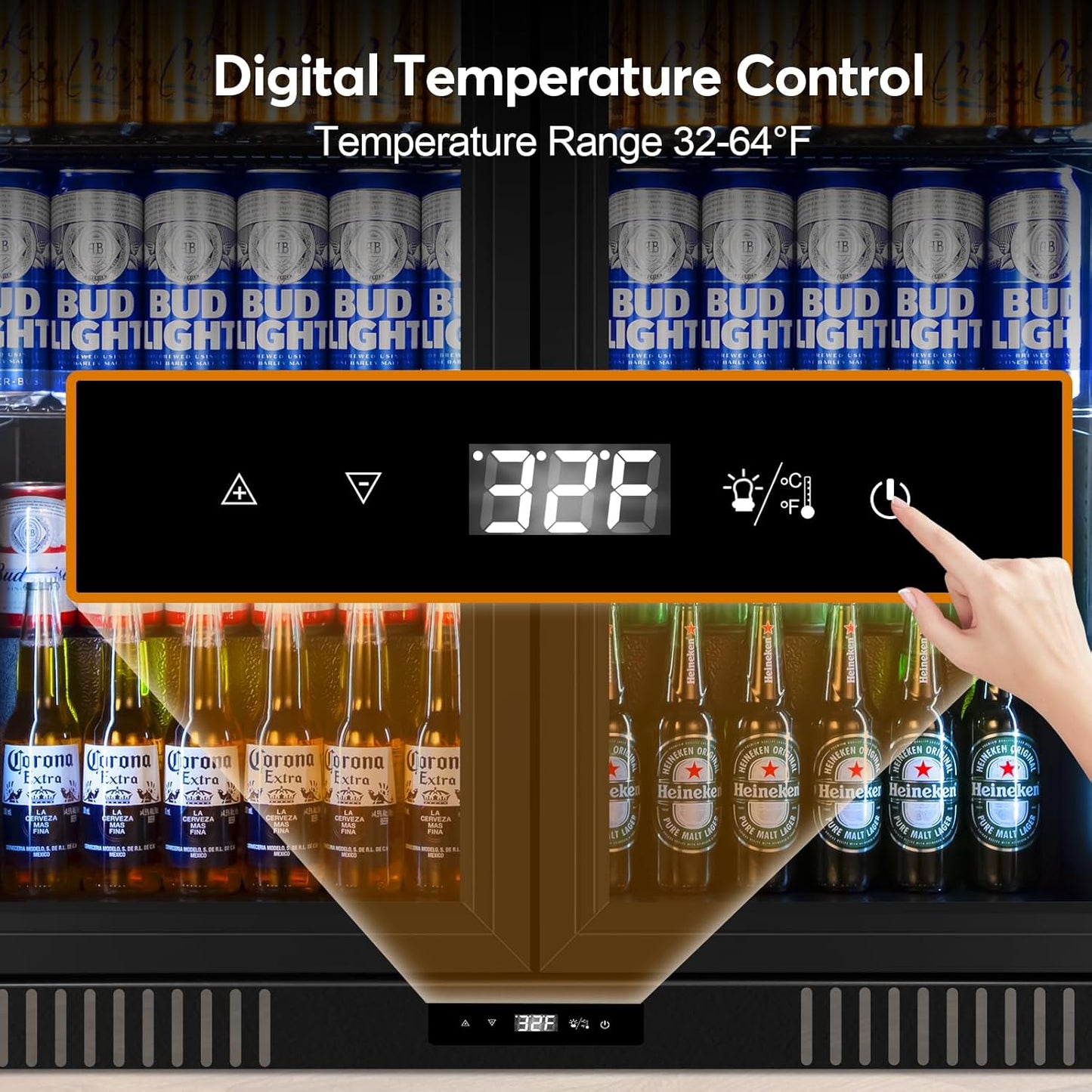 Back Bar Cooler Undercounter Beverage Refrigerator with Glass Door, Commercial Display Fridge for Beer Drink Soda with Temperature Control, 7.2Cu. Ft. Large Capacity, Black