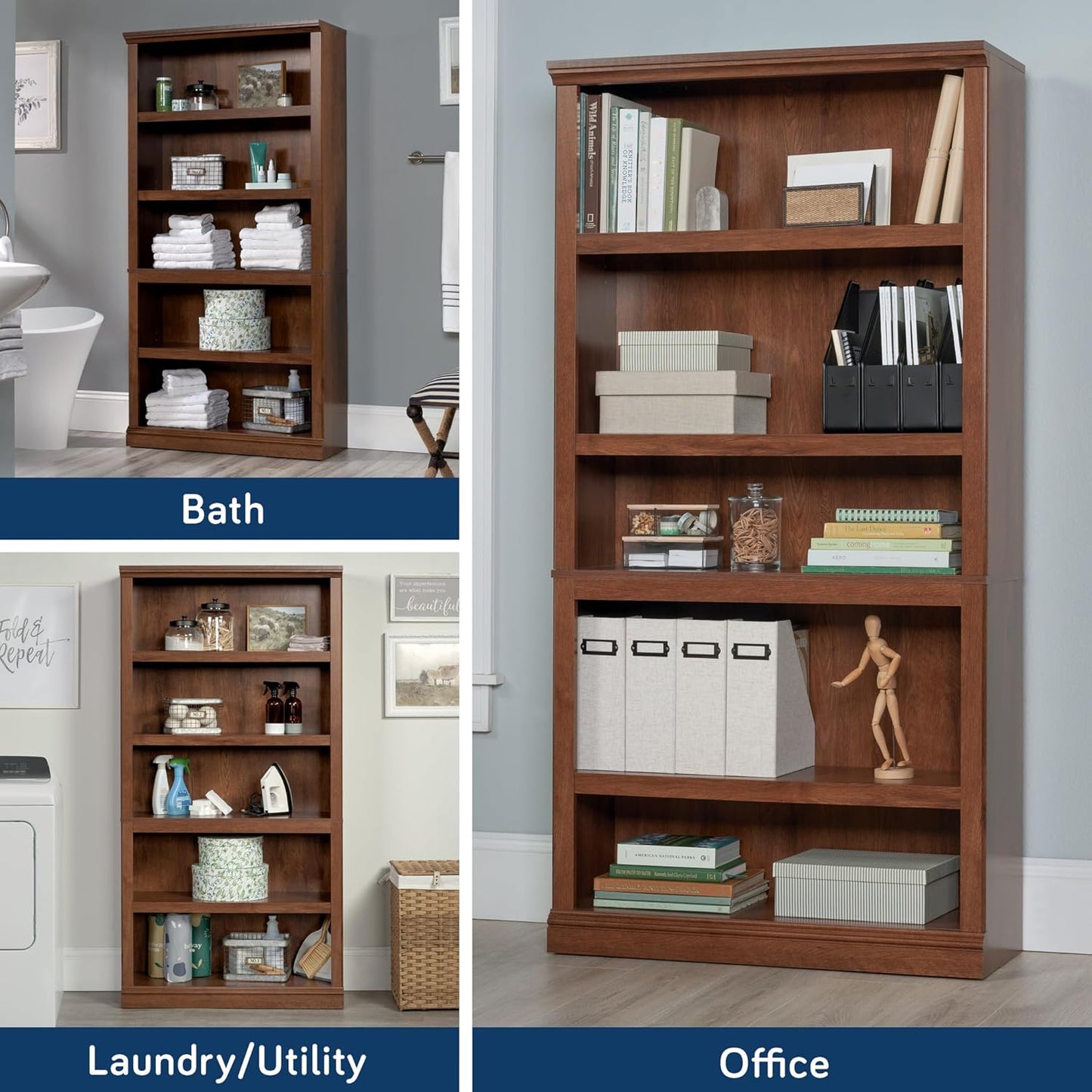 Sauder 5-Shelf Split Bookcase/ Book shelf, Oiled Oak finish