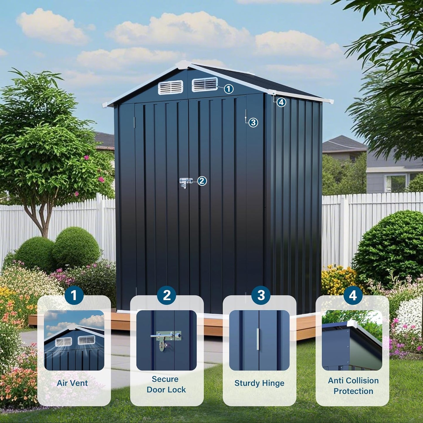 Metal Storage Shed, 5X3 FT Lockable Outdoor Tool Shed with Air Vent, Galvanized Steel Garden Shed for Backyard, Patio, Garden, Bike Storage or Outdoor Use, Grey