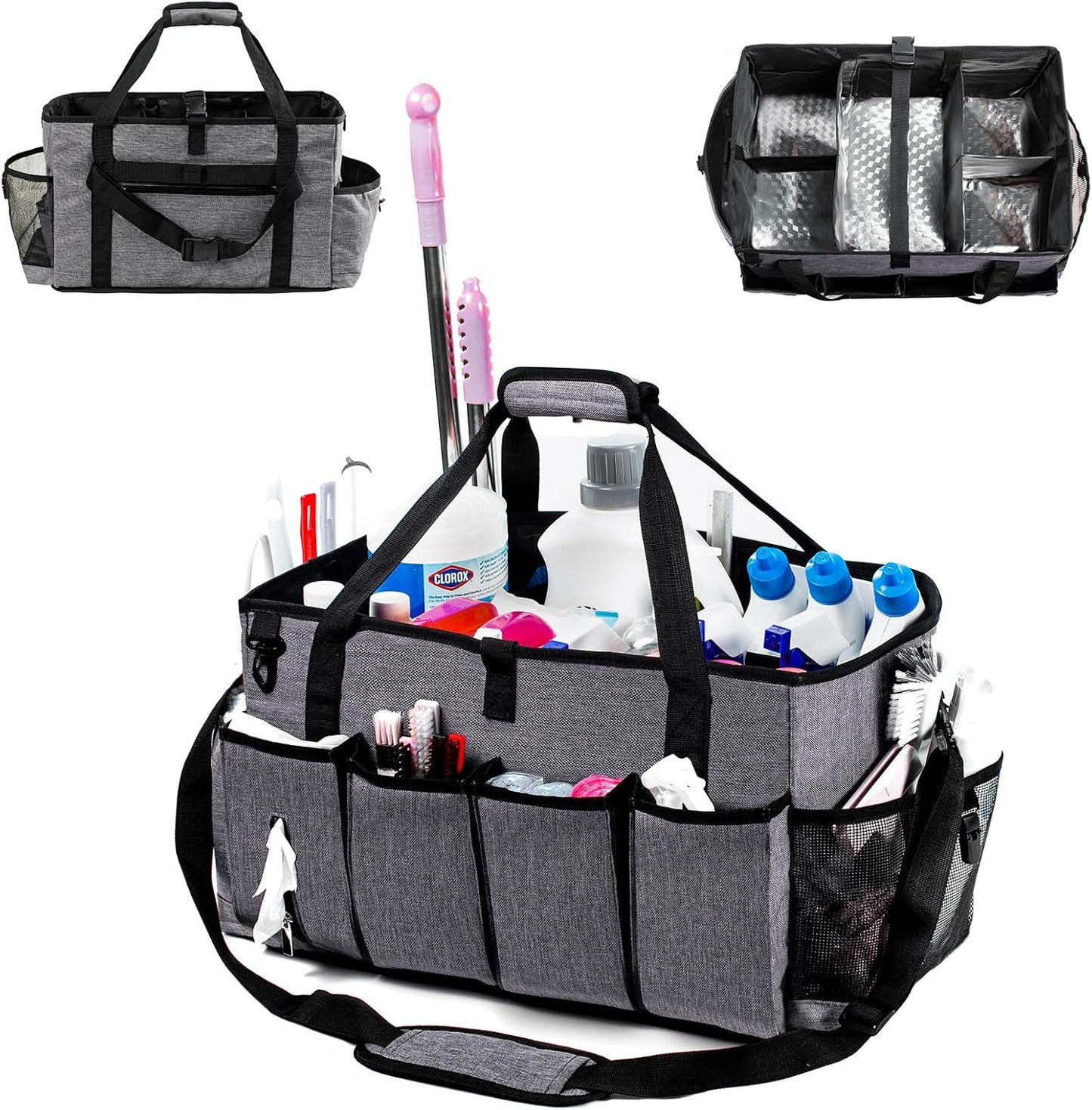 XL Professional Cleaning Caddy for Cleaning Suppliers, 17" Wearable Cleaing Bag for Housekeepers, Cleaning Organizer, Detailing Bag