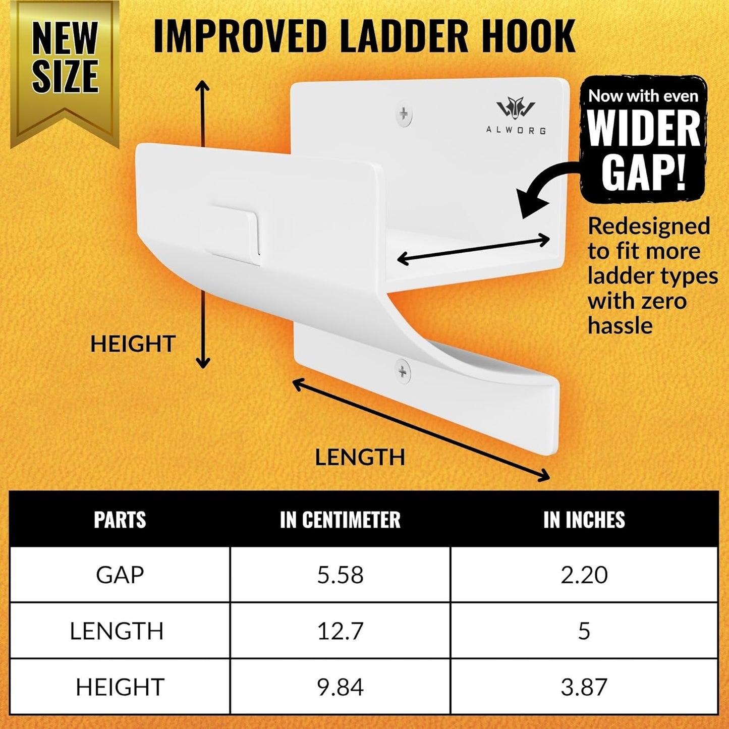 White Ladder Hooks for Garage Wall - Step Ladder Holder Wall Mount - Step Stool Garage Wall Hanger