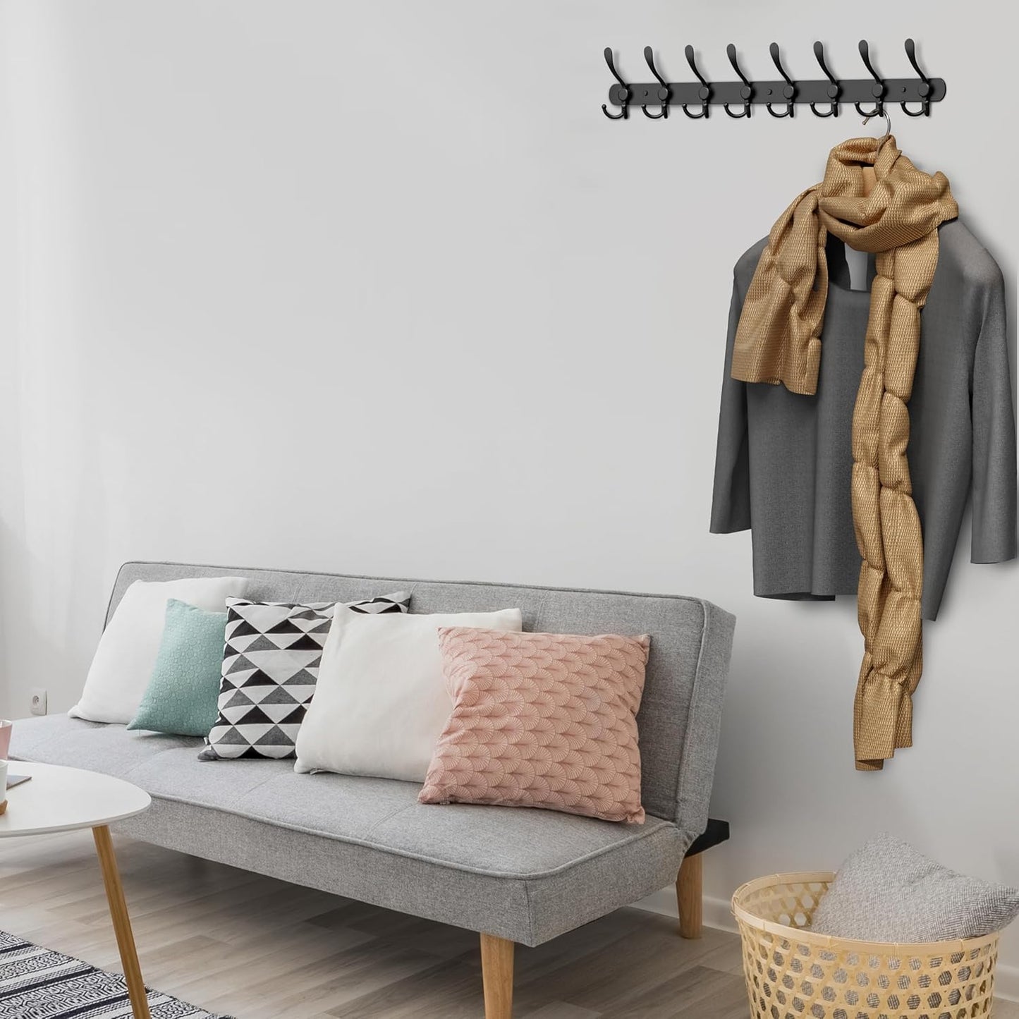 Coat Rack Wall Mount with 8 Tri Hooks, Stainless Steel 24 Inch – Black Matte Finish, Heavy Duty Wall Mounted Hook Rack for Coats, Hats, Towels, Scarfs, Robes, Bags, Entryway & Bathroom