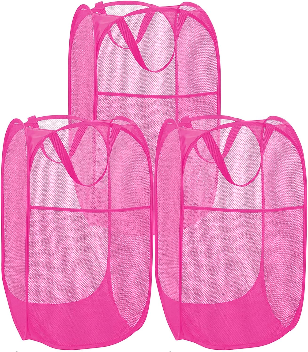 BATTOO Deluxe Strong Mesh Pop up Laundry Hamper Basket with Side Pocket for Laundry Room, Bathroom, Kids Room, College Dorm or Travel 3 Pack Blush
