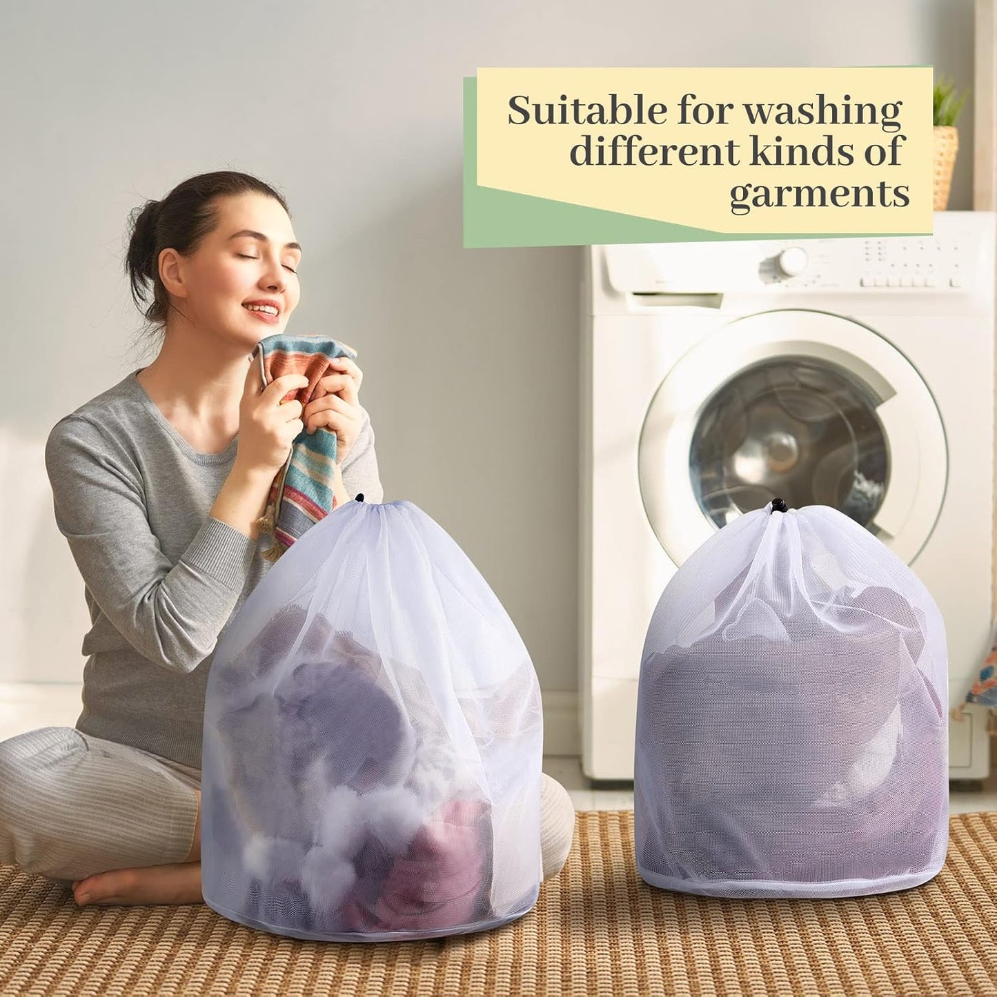 18 Pcs 24 * 32 Inches Fine Mesh Laundry Bag with Drawstring Large Heavy Duty Mesh Bag Machine Washable Sheet Drawstring Net for Delicates College Dorm